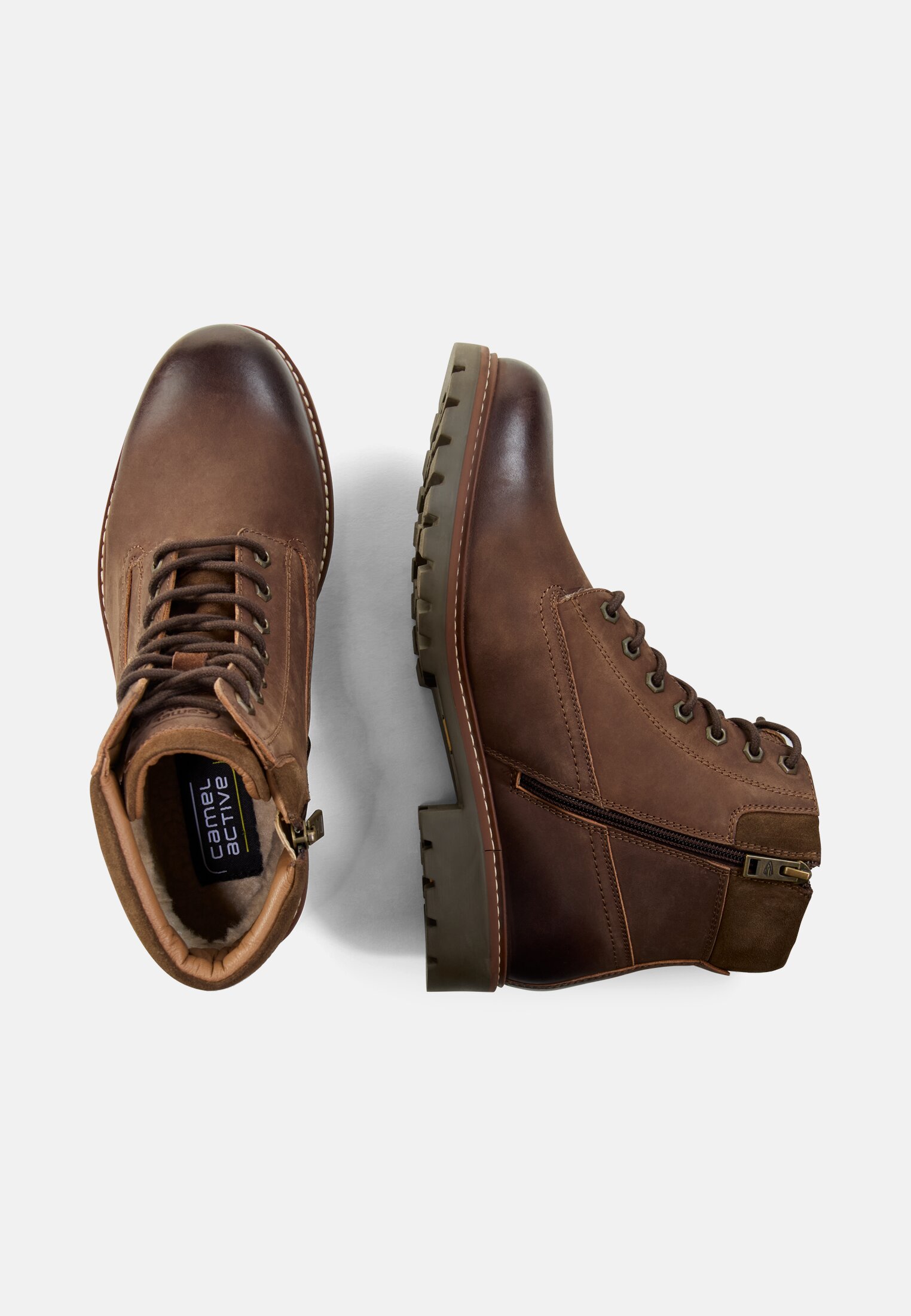 Men Leather shoe with rubber tread Brown frontal top