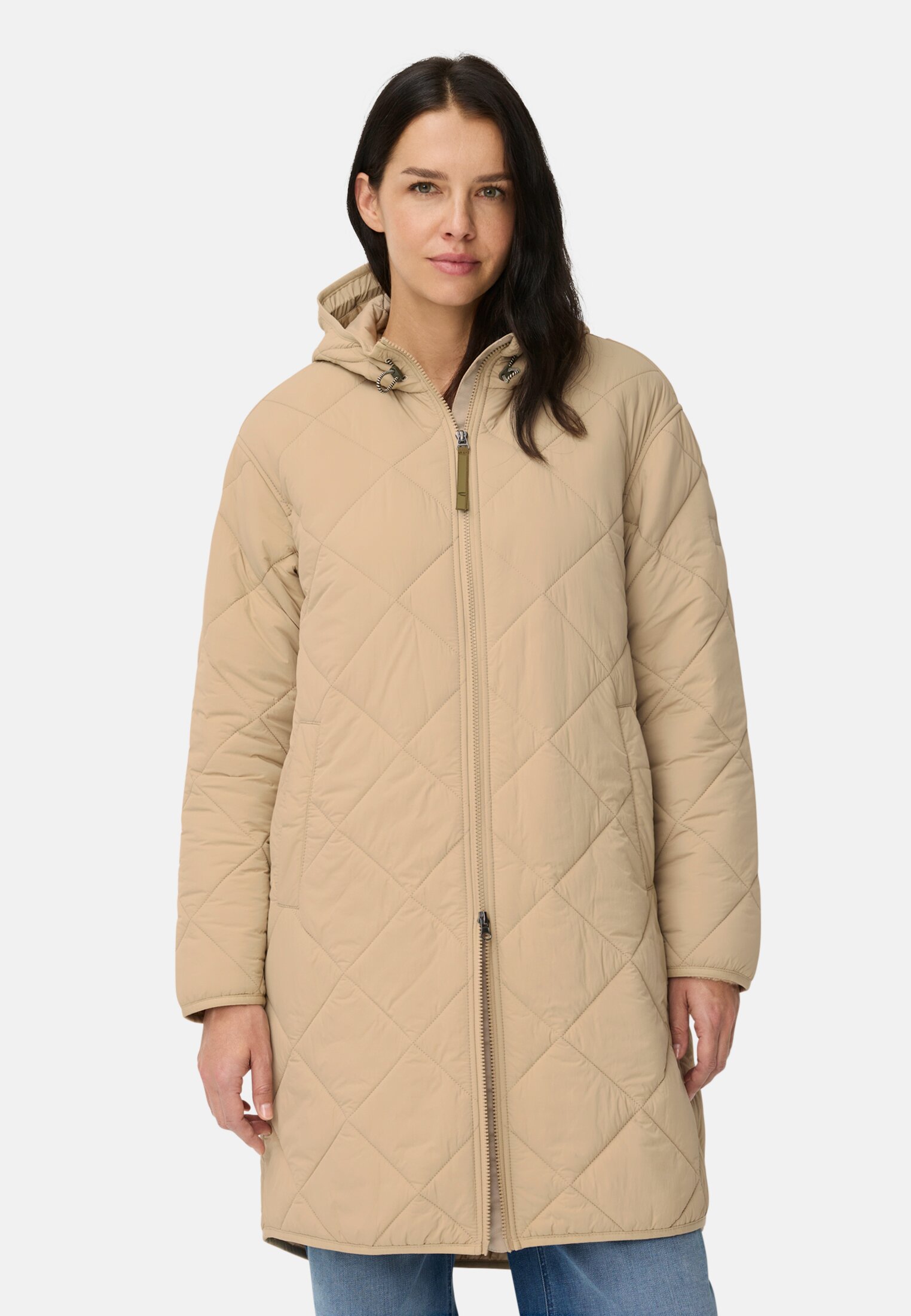 Women Water-repellent parka with two-way zip Cashmere worn front
