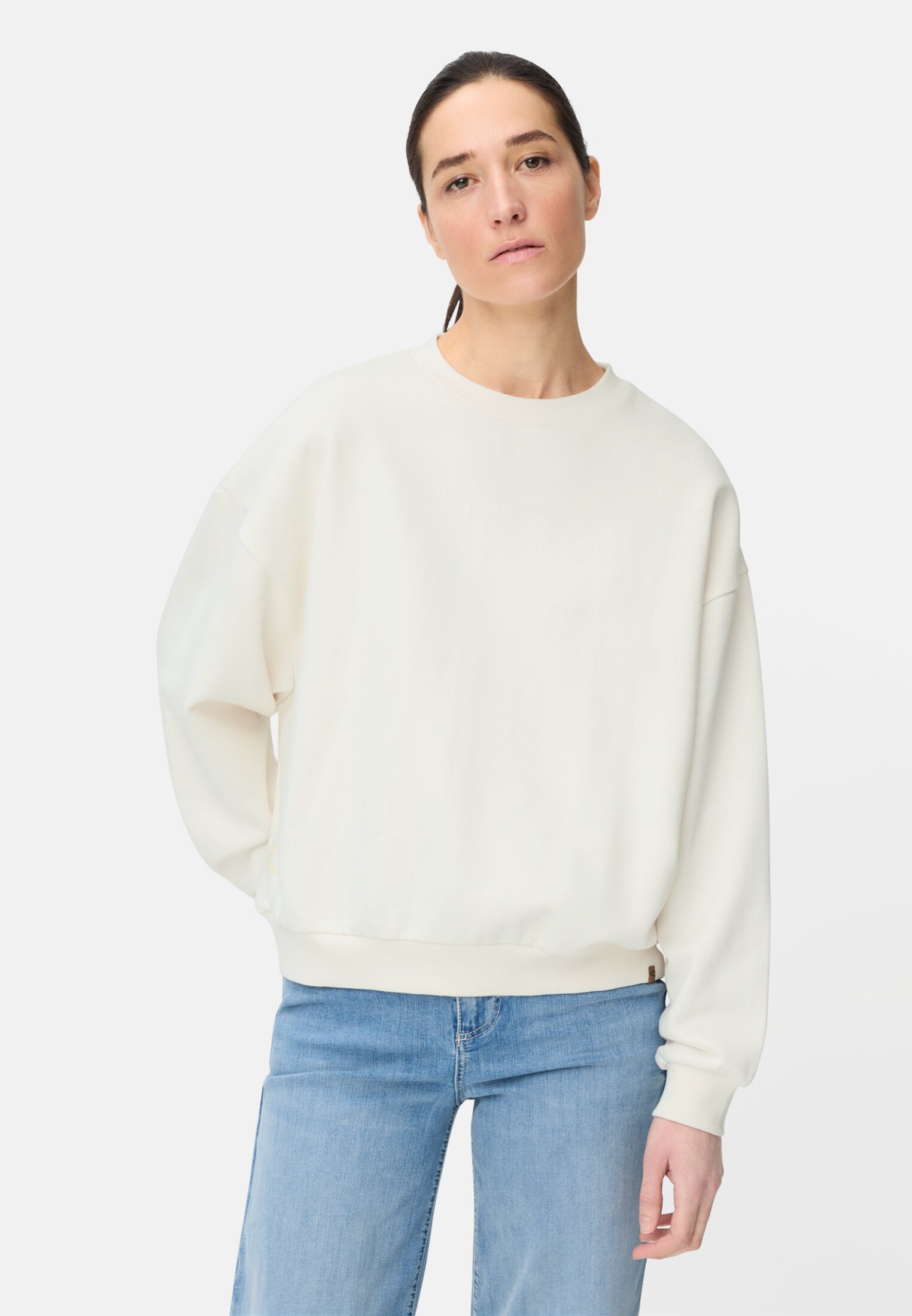 Women Sweatshirt with back print Milk White worn front