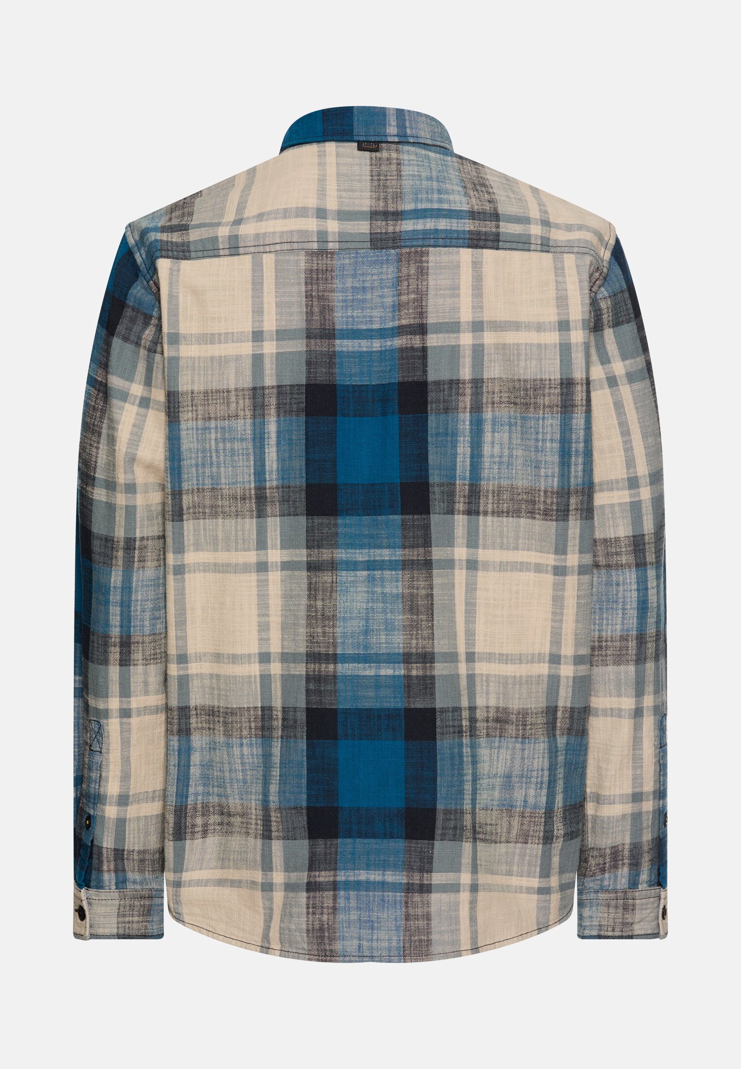 Men Casual Long sleeve shirt made of pure cotton Blue frontal back