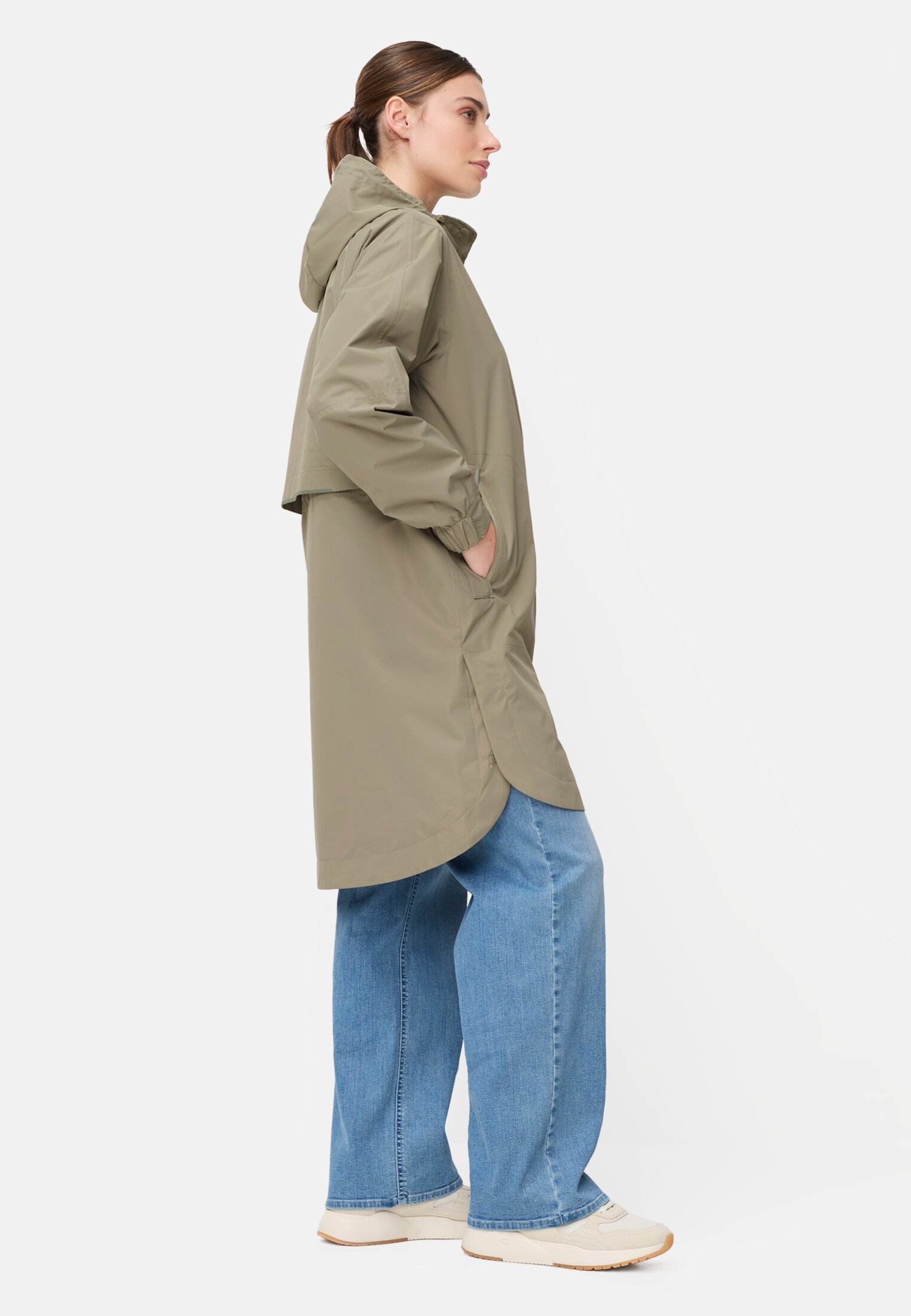 Damen teXXXactive® Mantel mit Innentaschen Salbei getragen vorne Ganzkörper