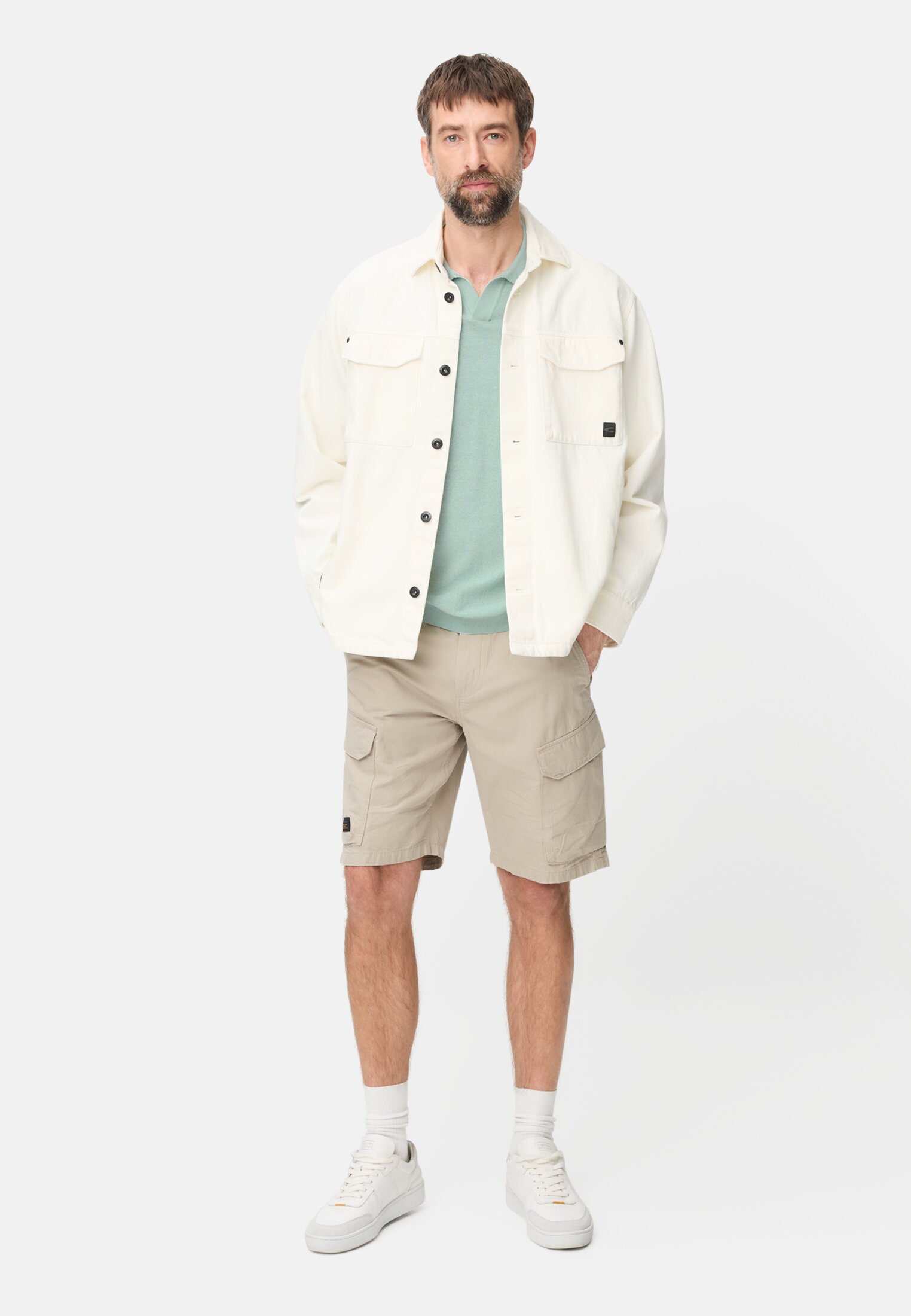 Heren Gevlekt poloshirt met korte mouwen van katoen Oceaangroen gedragen voor lichaam compleet