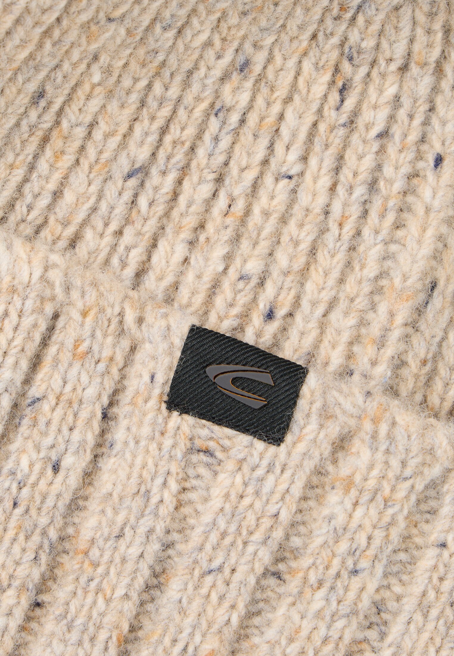Men Warm knit hat with cuff Beige frontal back