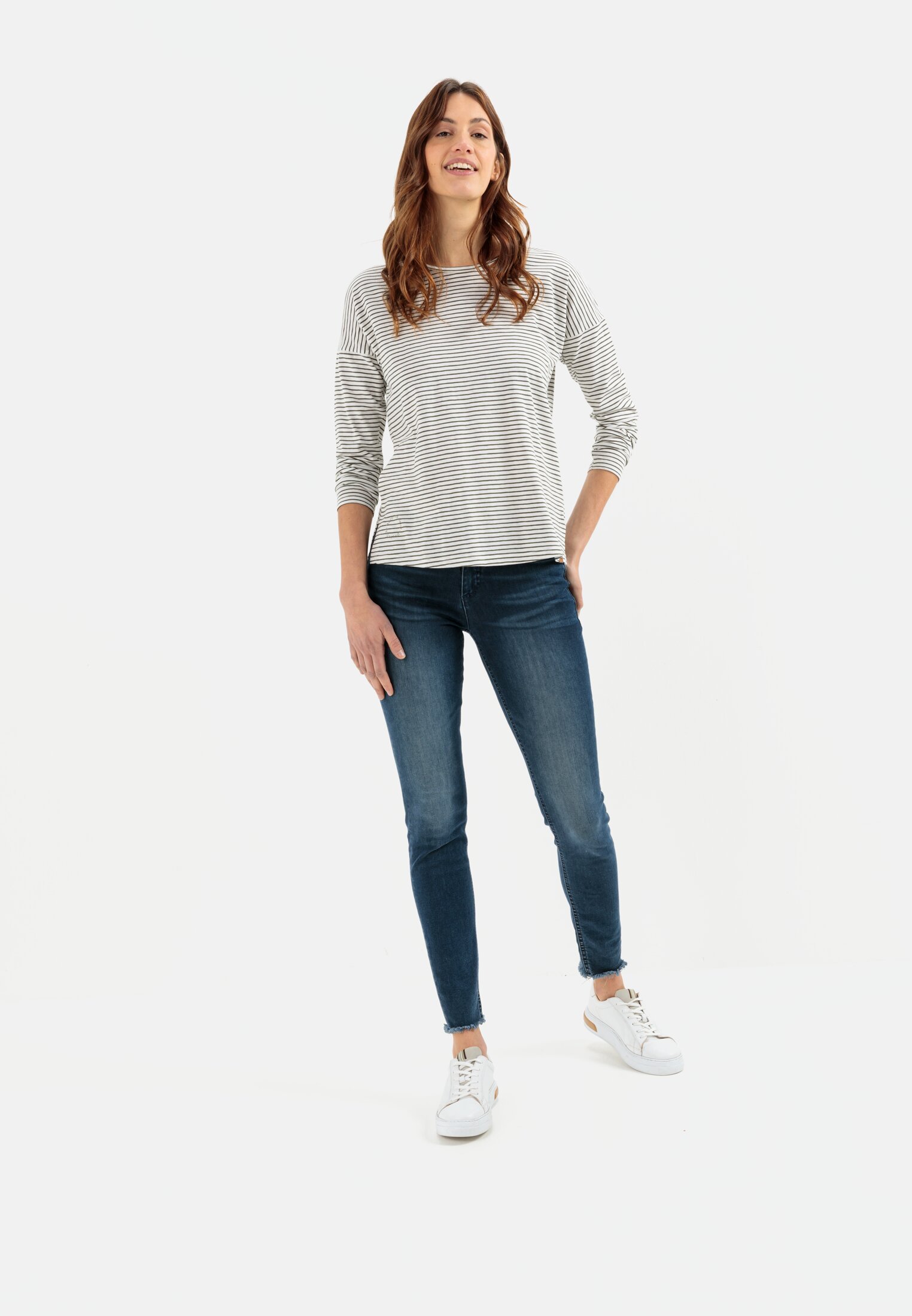Women Organic cotton long sleeve shirt Olive worn front full body