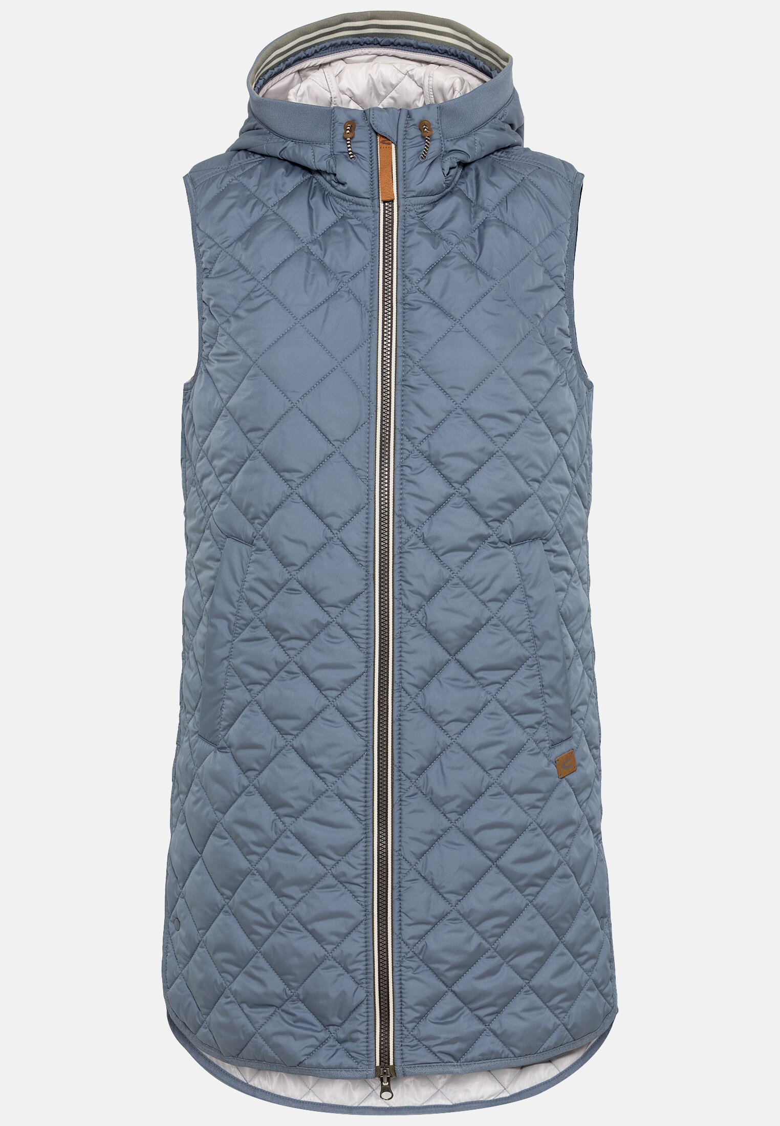 Damen Lange Steppweste aus recyceltem Polyester Hellblau frontal vorn