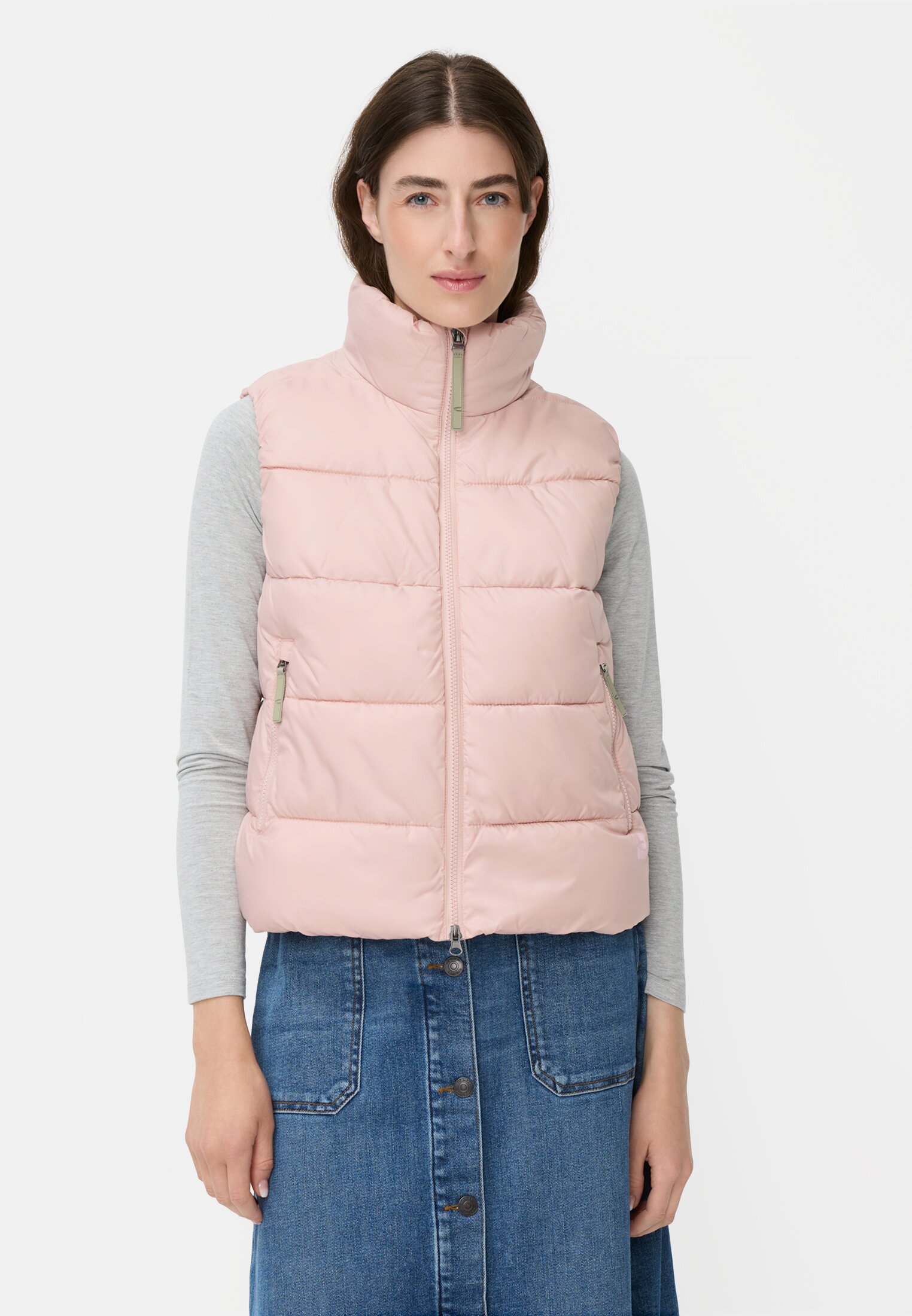 Women Quilted vest with 2-way zipper Roze worn front