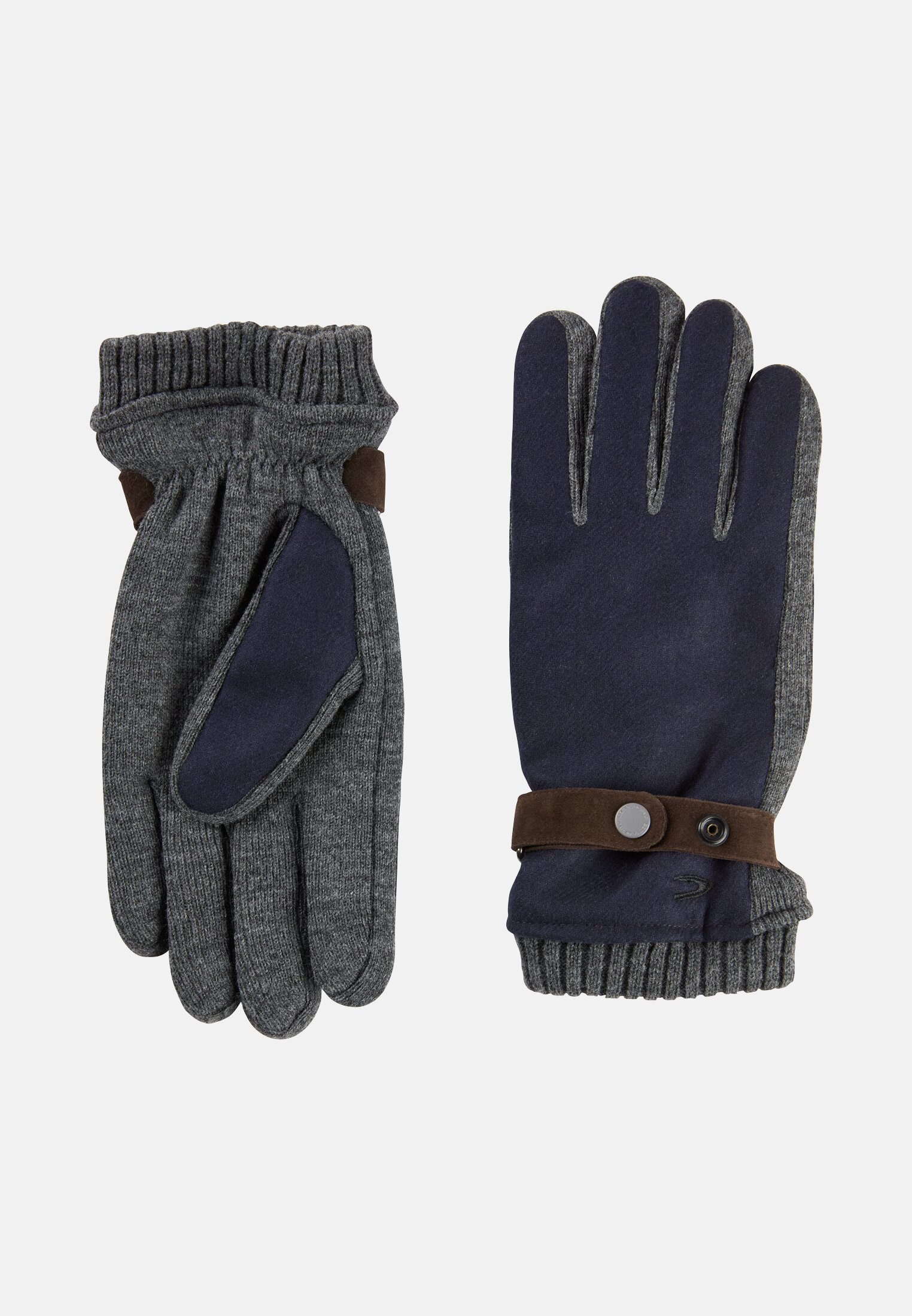 Men Knit gloves with adjustable cuffs and warming lining Navy blue close back