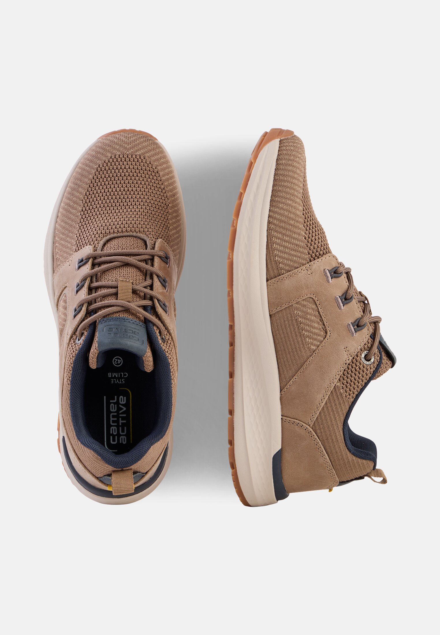 Herren Sneaker aus Leder-Textil Mix Sand frontal oben