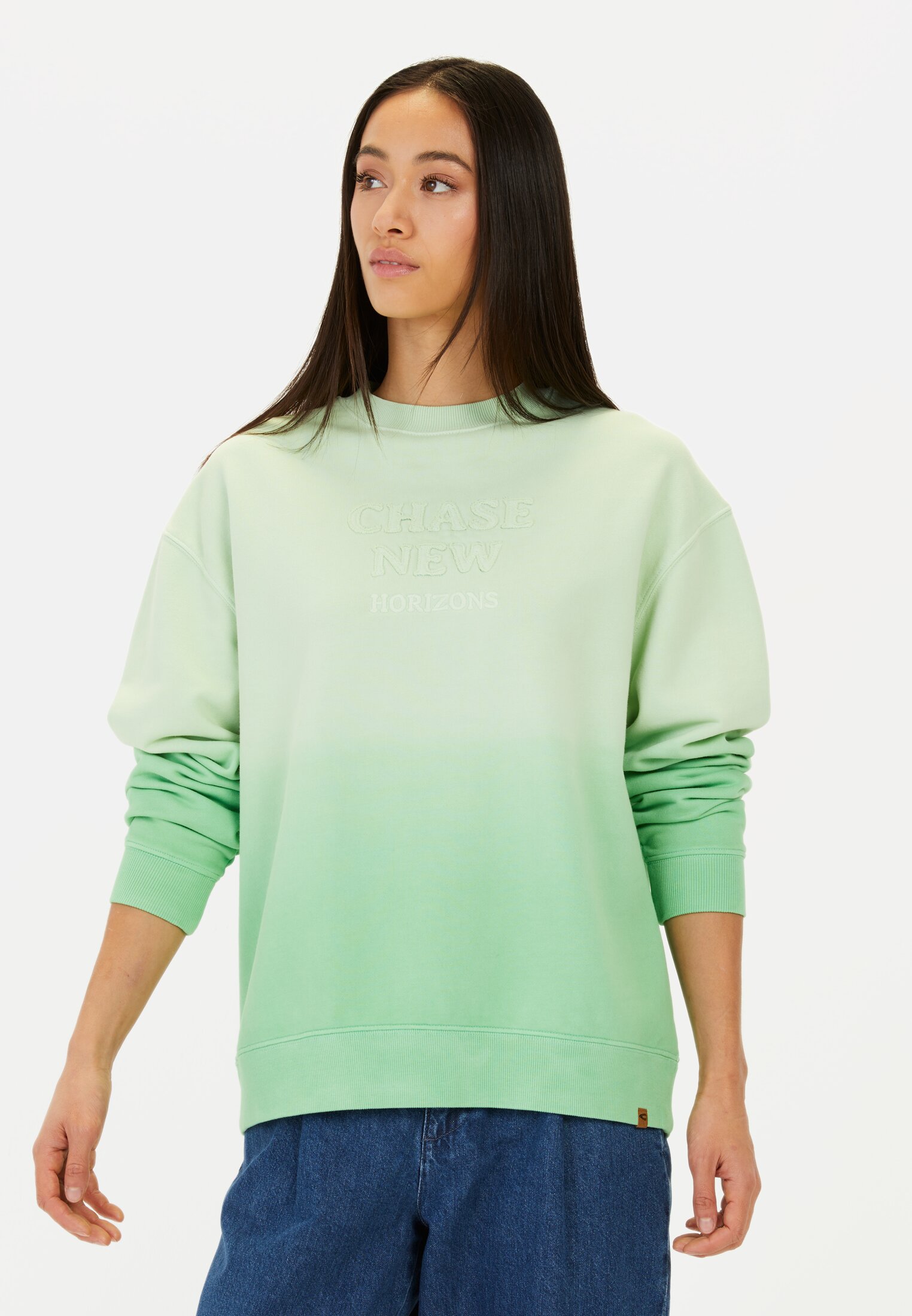 Women Sweatshirt with garment dye effect Peppermint worn front
