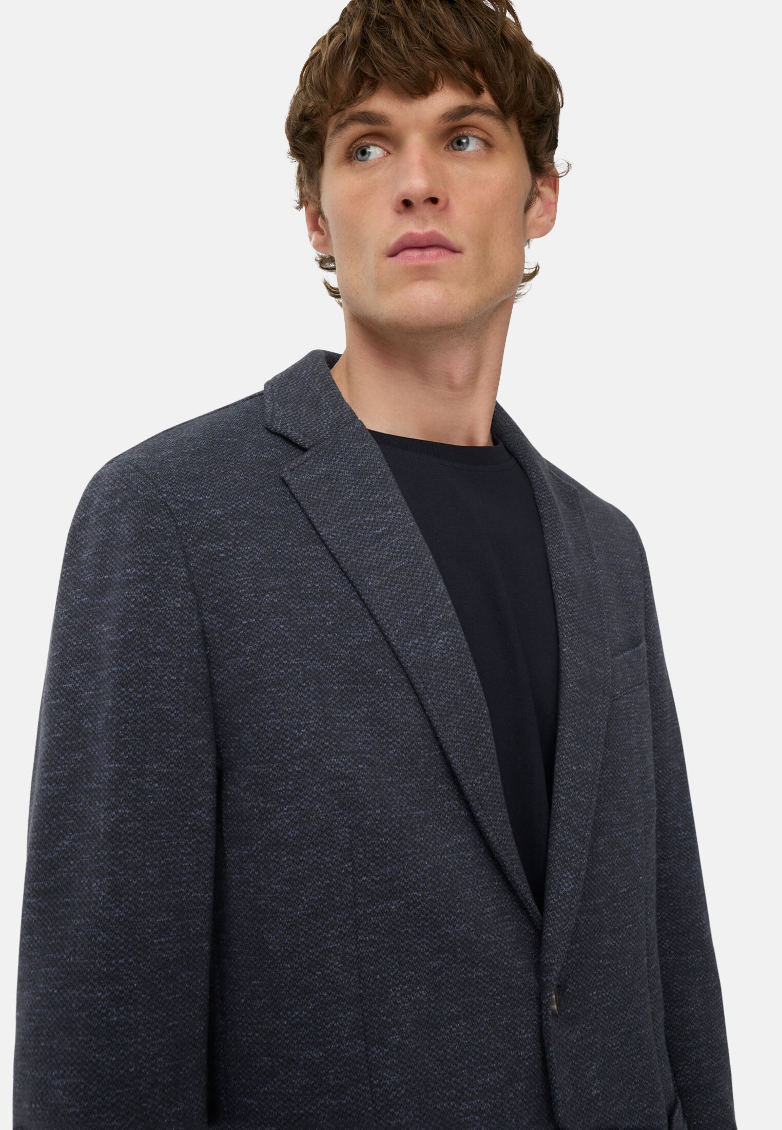 Men 2-button blazer in cotton blend Navy blue worn detail close