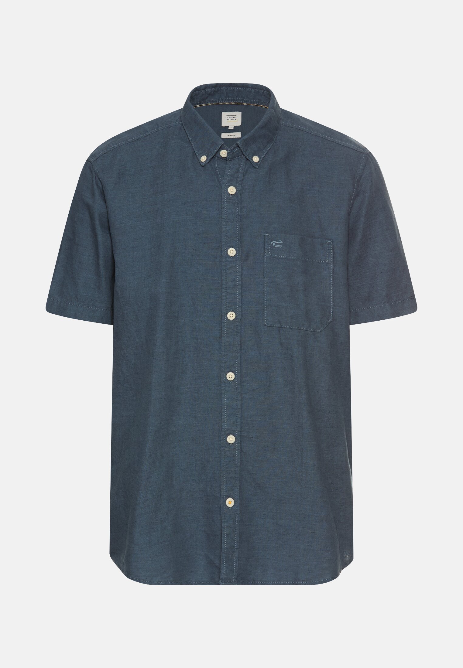 Herren Shirt aus Leinen und Baumwolle mit Button-Down-Kragen Tintenblau frontal vorn