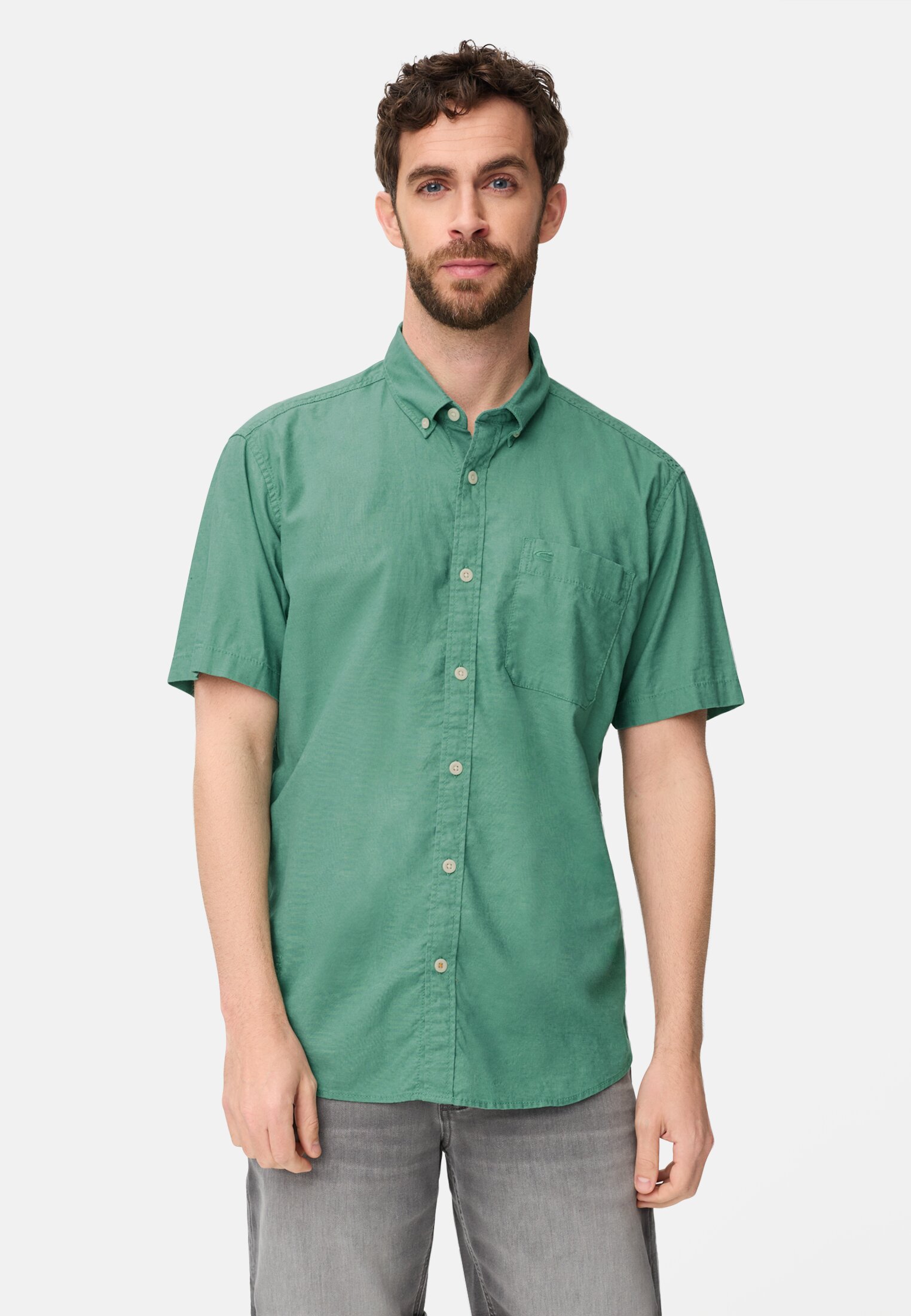 Heren Korte mouwen shirt van linnenmix Lagunengroen gedragen voor