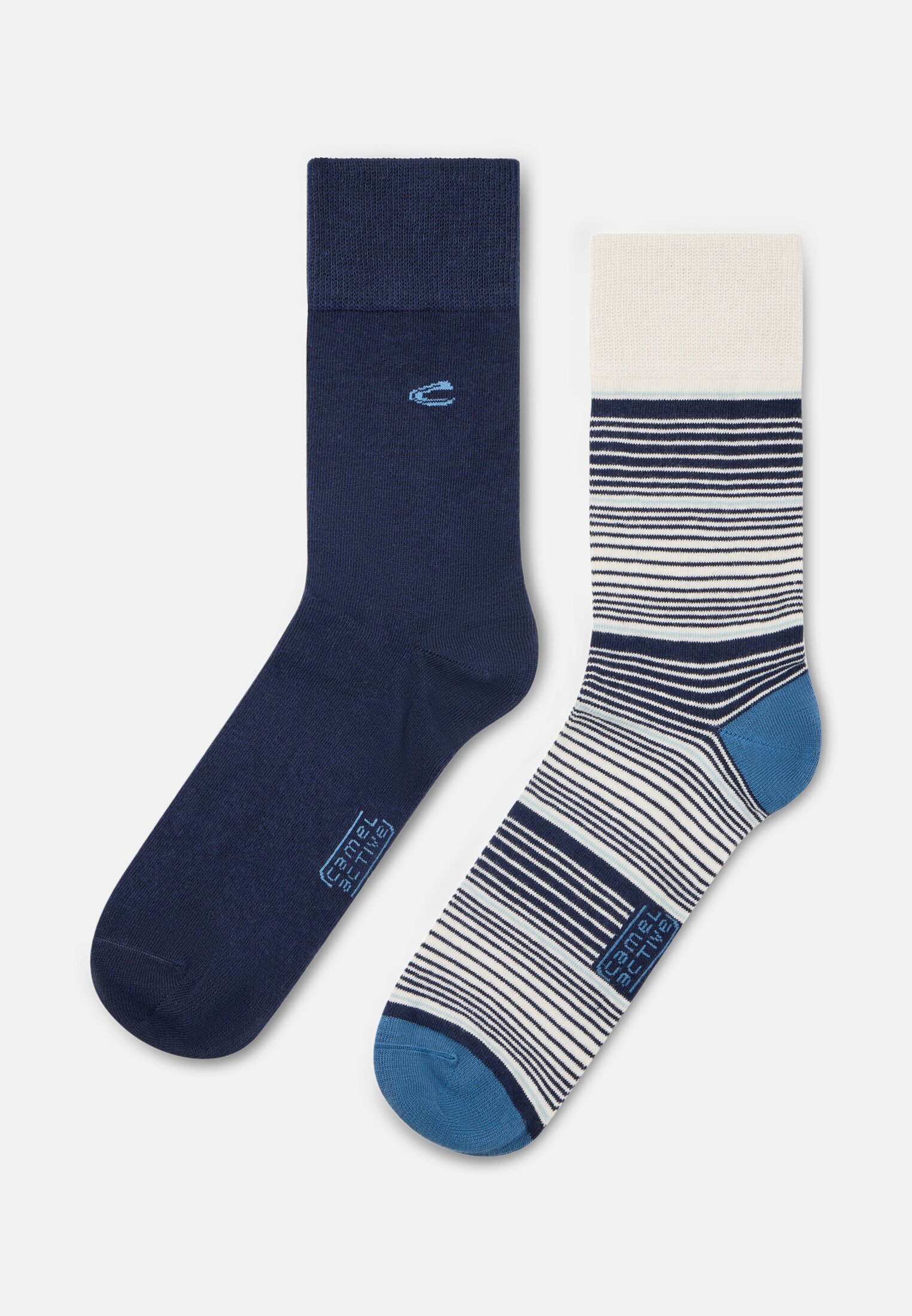 Men Pack of 2 socks in striped and plain designs Blue front close