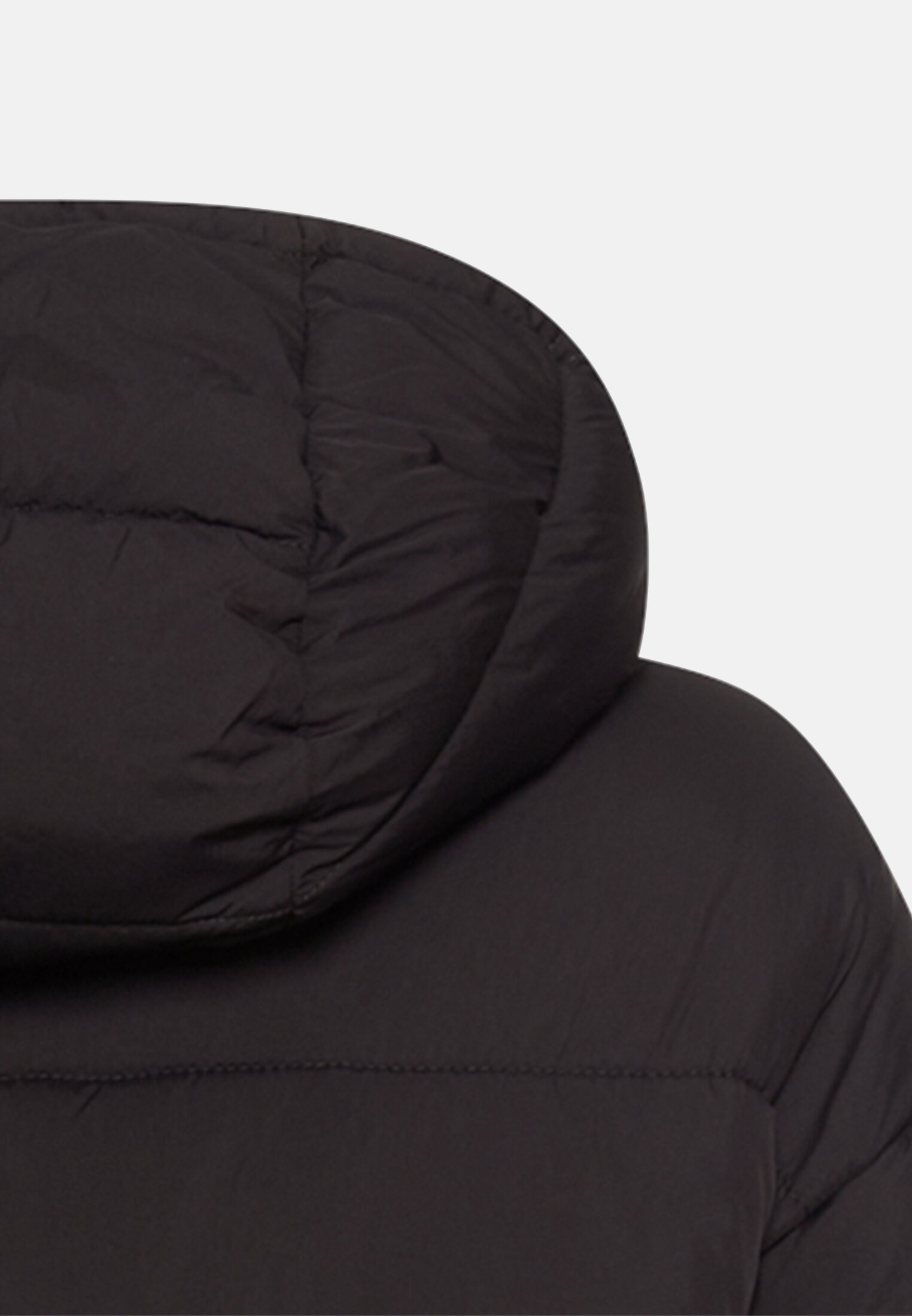Damen Steppmantel mit Kapuze Schwarz hinten nah