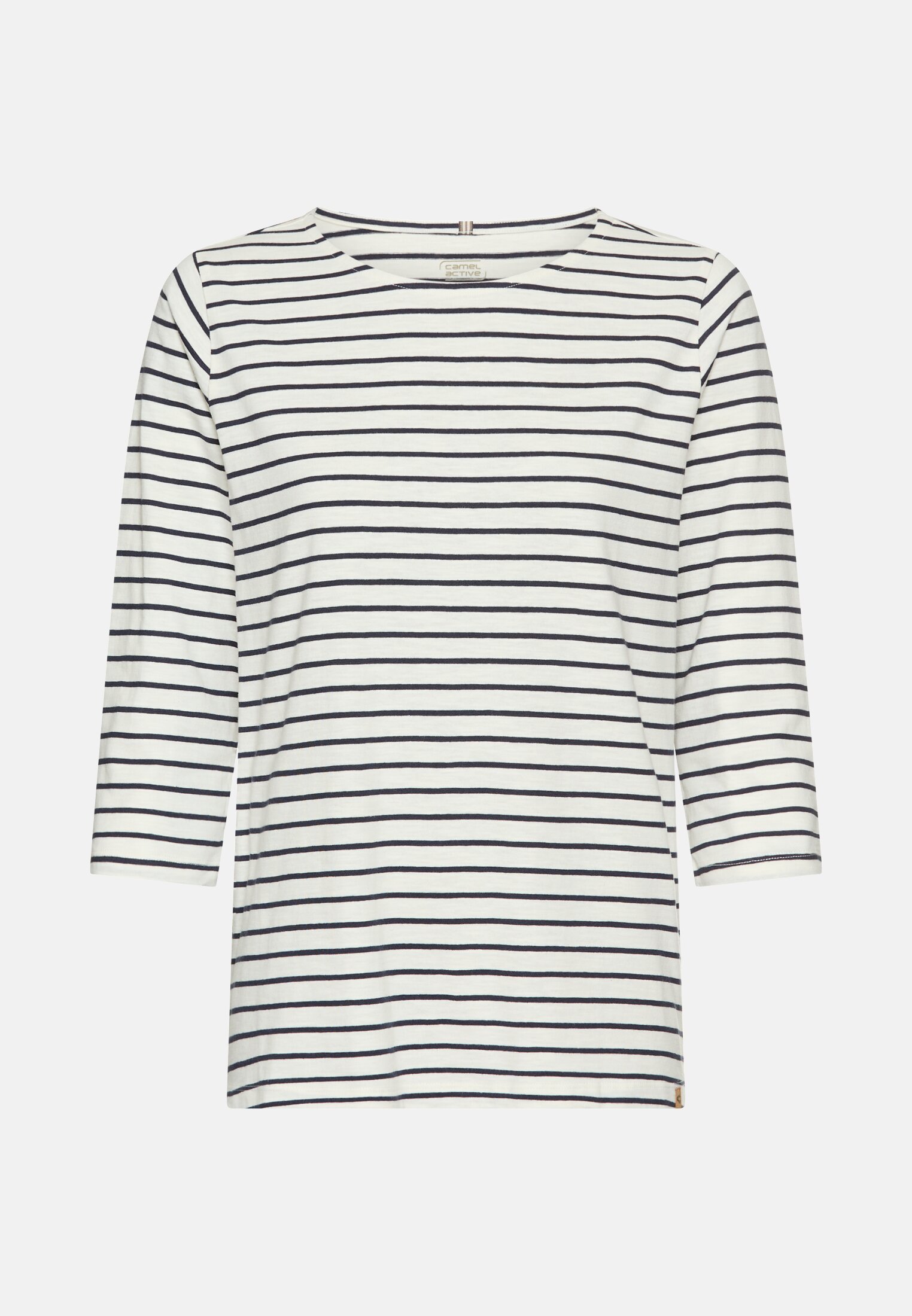 Women 3/4-sleeve T-shirt with side slits Blue and white striped frontal front