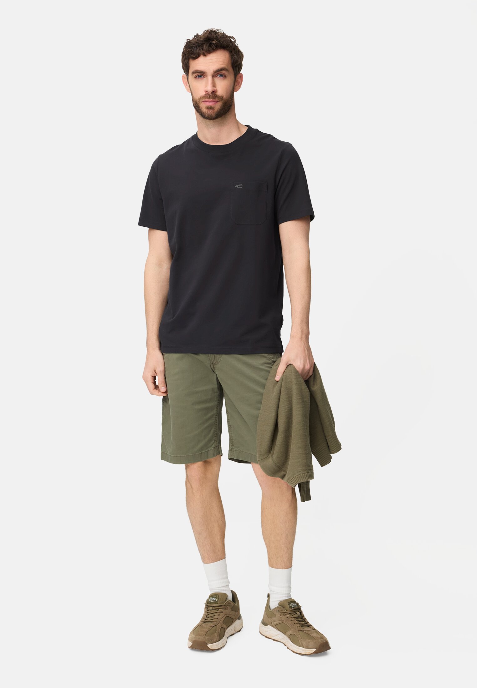 Heren T-shirt met borstzak Donkerblauw gedragen voor lichaam compleet