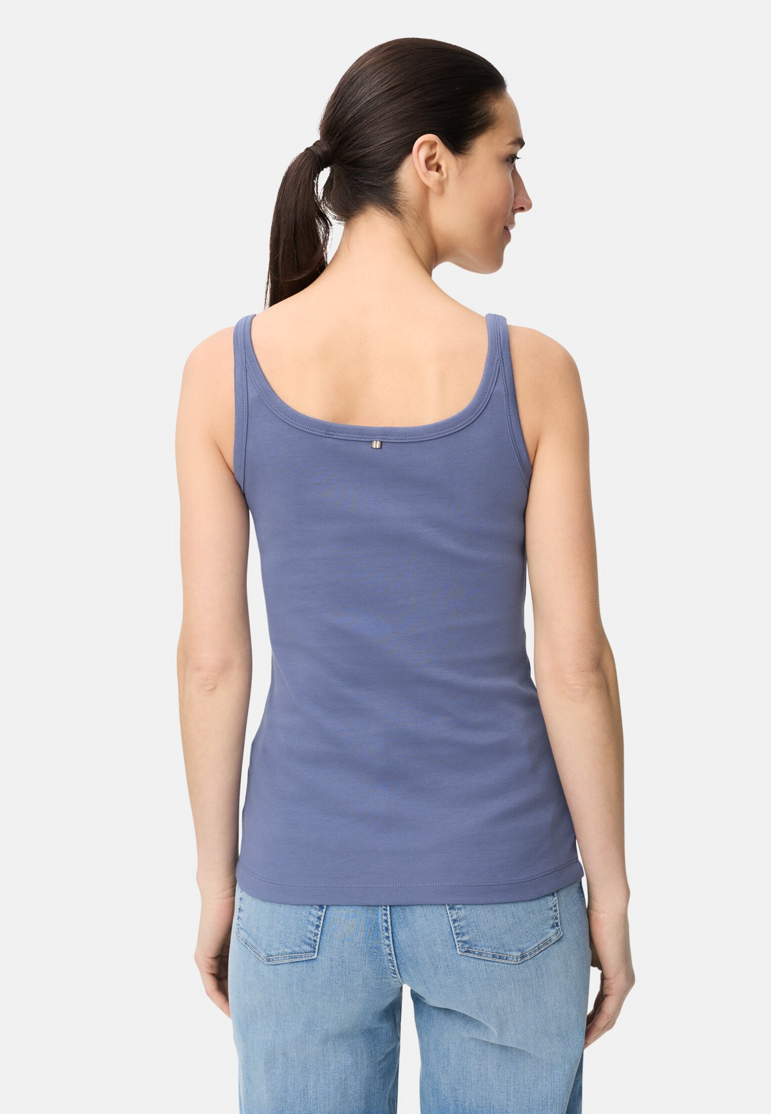Women Fitted top made of pure cotton Ocean Blue worn back