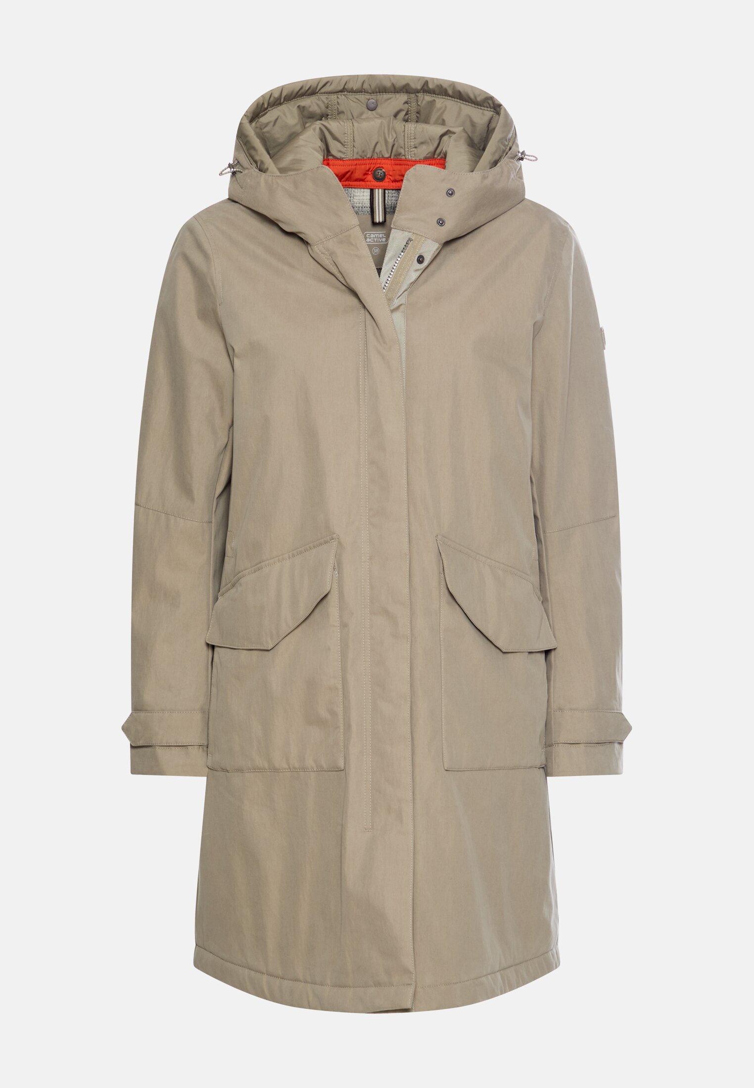 Vrouwen Waterafstotende parka met 2-wegs ritssluiting Beige frontaal voor