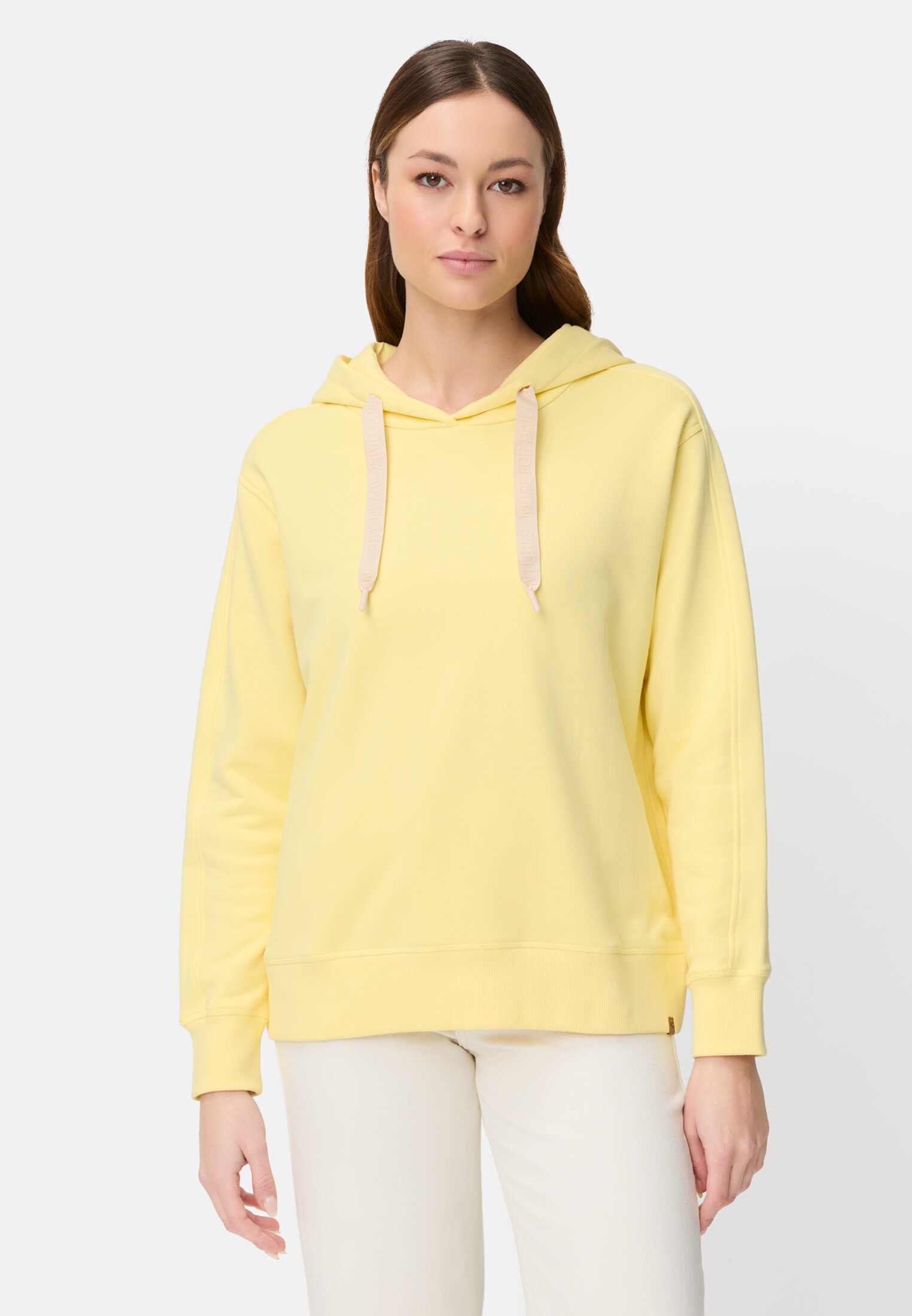 Women Hoodie made of pure cotton Lemon Yellow worn front
