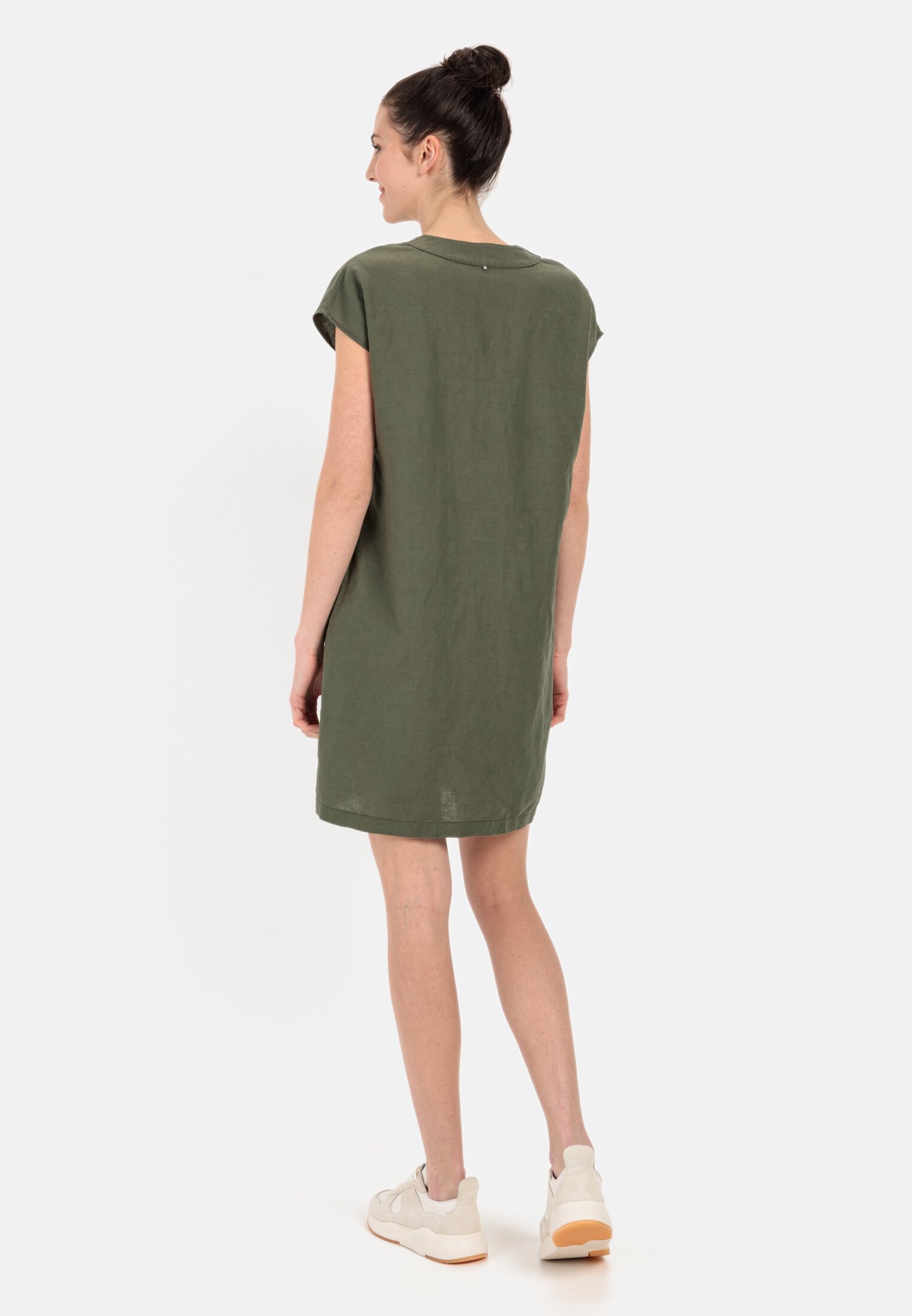 Women Slip dress in a summery linen blend Olive Green worn back