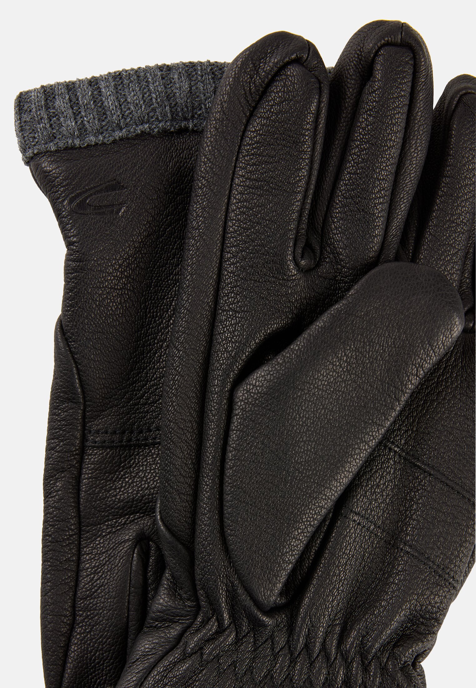 Herren Lederhandschuhe mit elastischen Bündchen und wärmendem Futter Schwarz vorne nah
