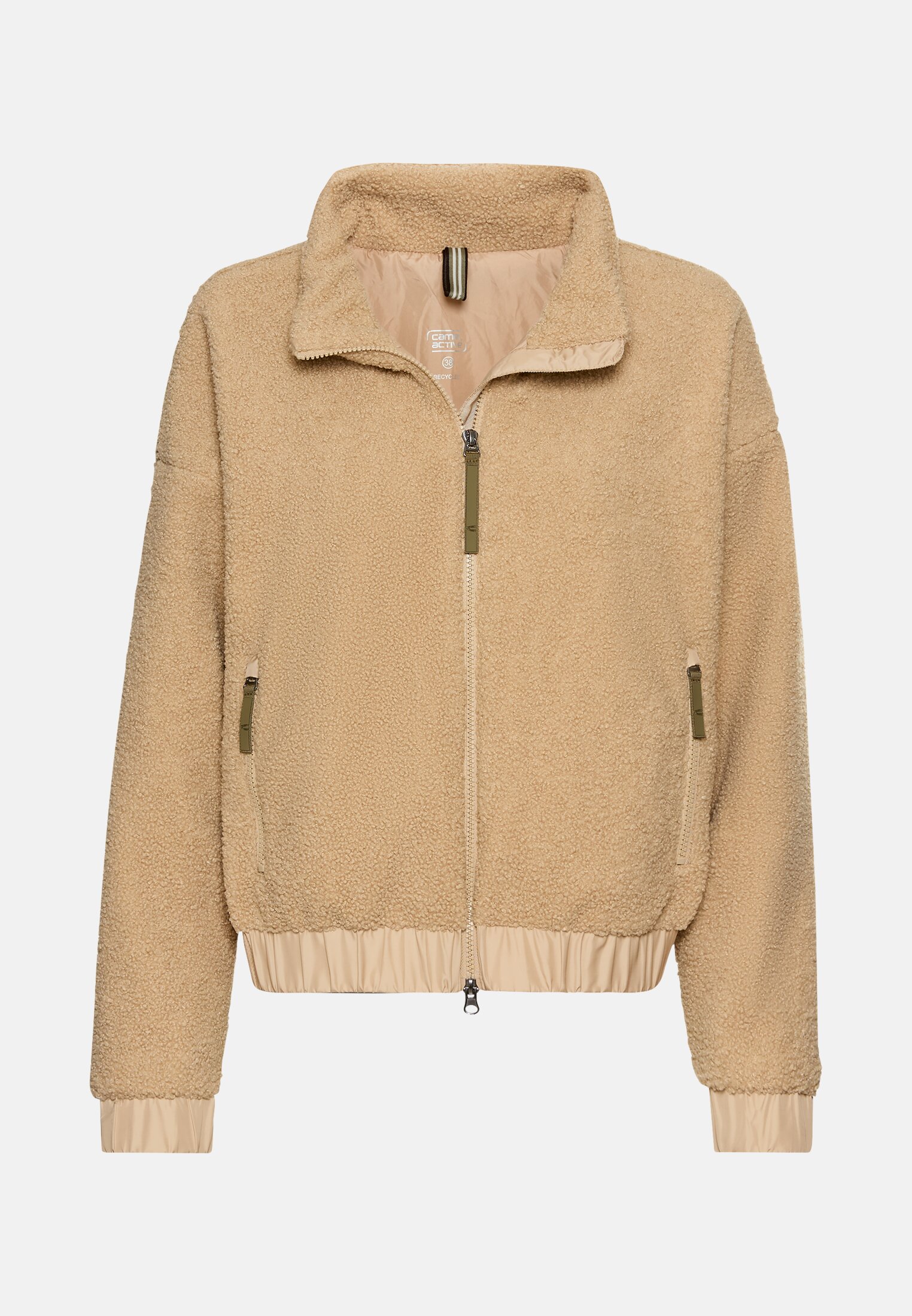 Women Teddy Jacket with stand-up collar and 2-way zipper Cashmere frontal front