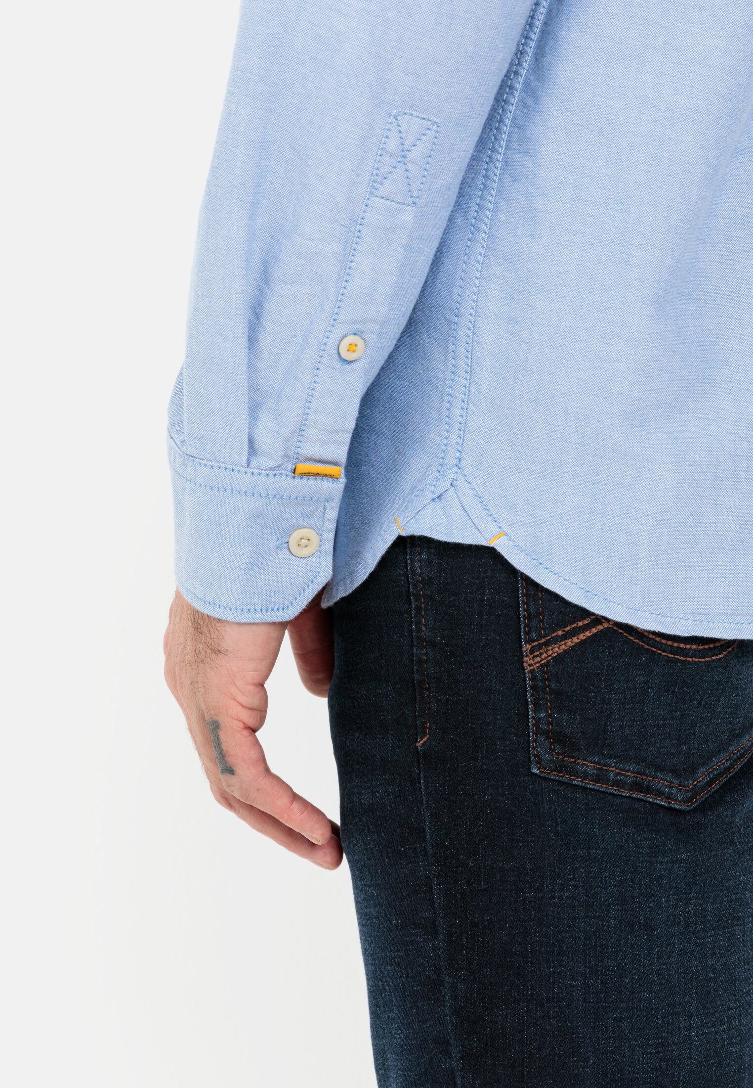 Men Oxford shirt made from certified organic cotton Light blue worn detail close
