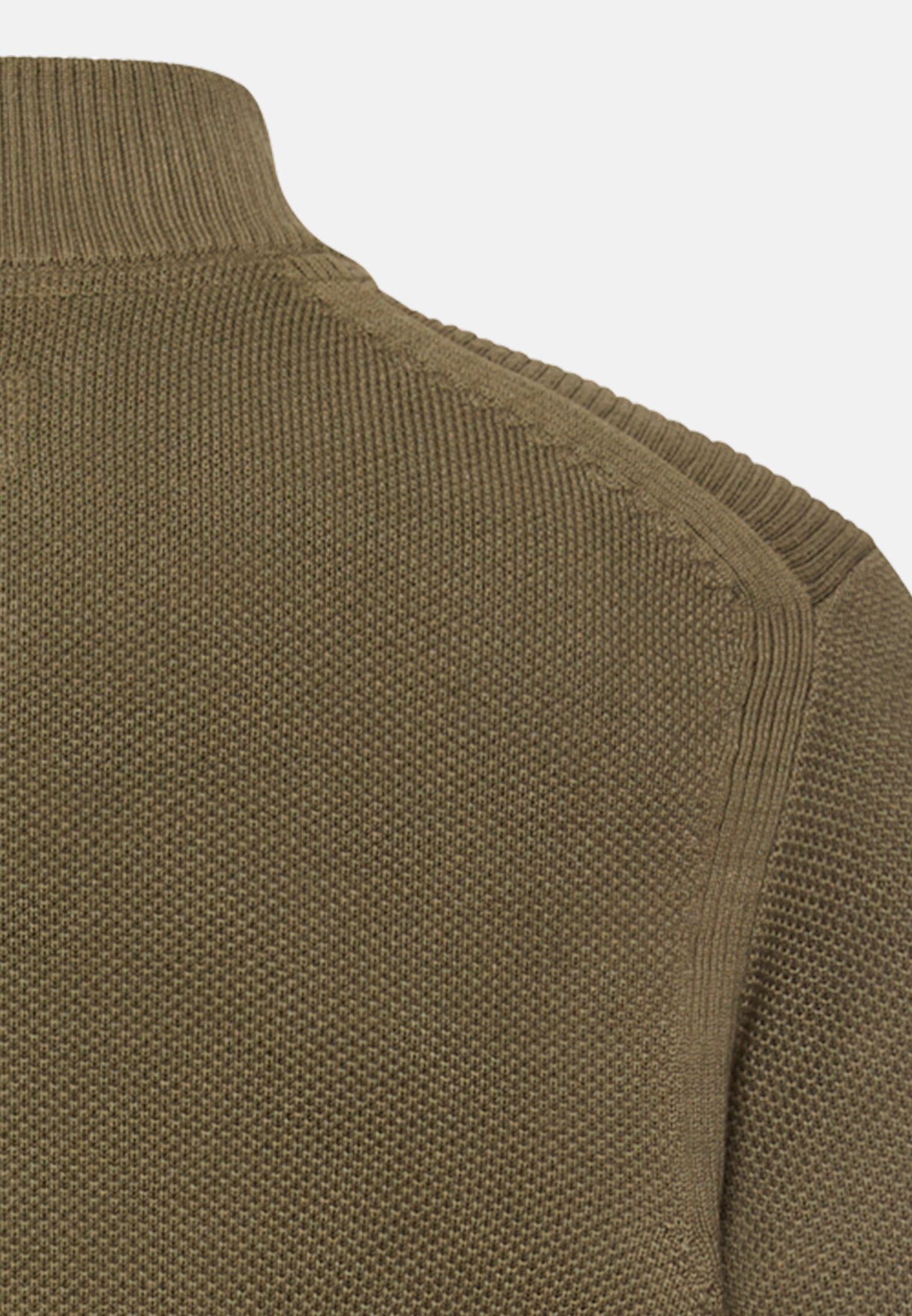 Heren Gebreid vest met opstaande kraag Olijfgroen achter dichtbij