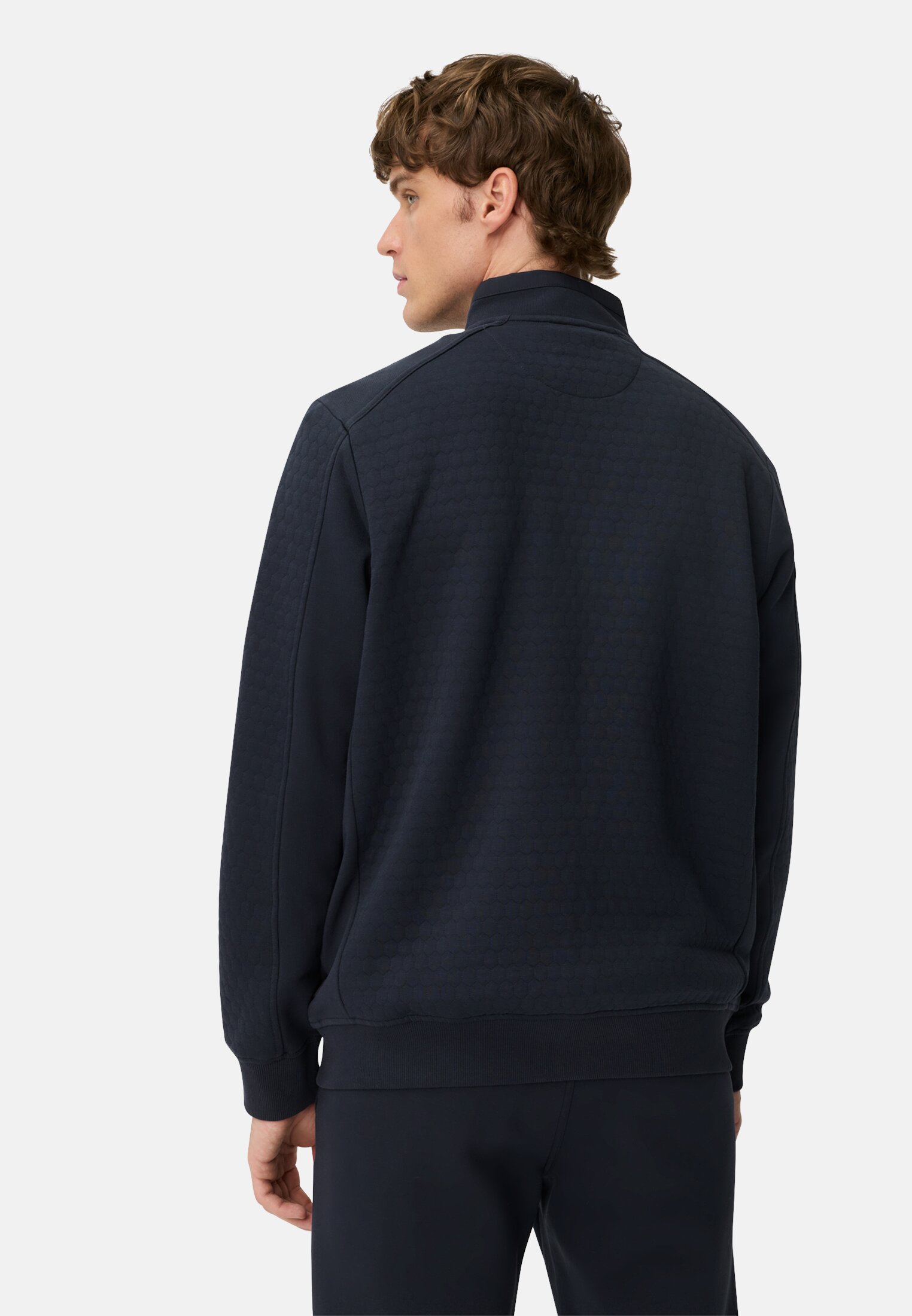Heren Sweatvest van katoenmix Marineblauw gedragen achter
