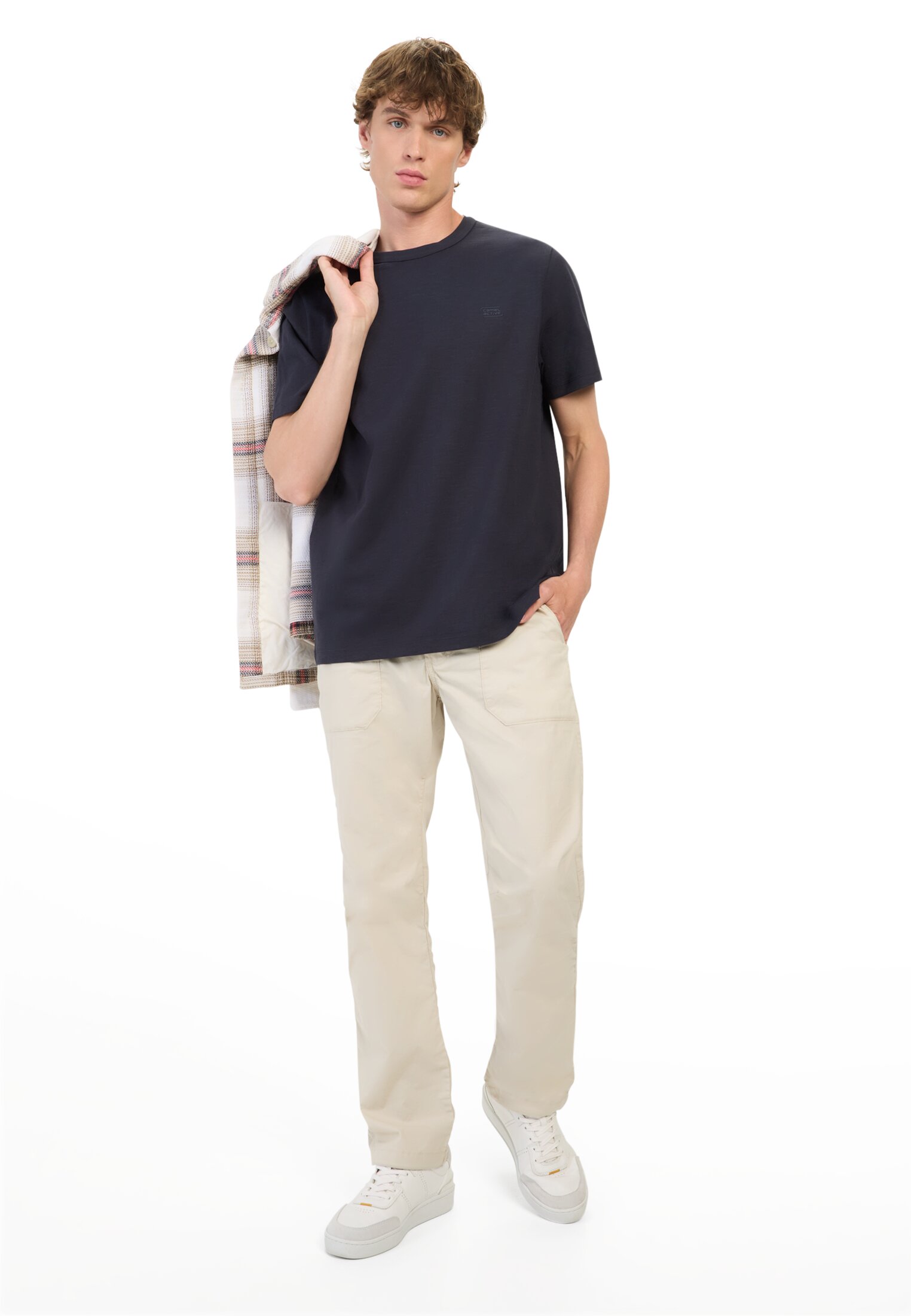 Men Organic T-shirt made of pure cotton Navy blue worn front full body