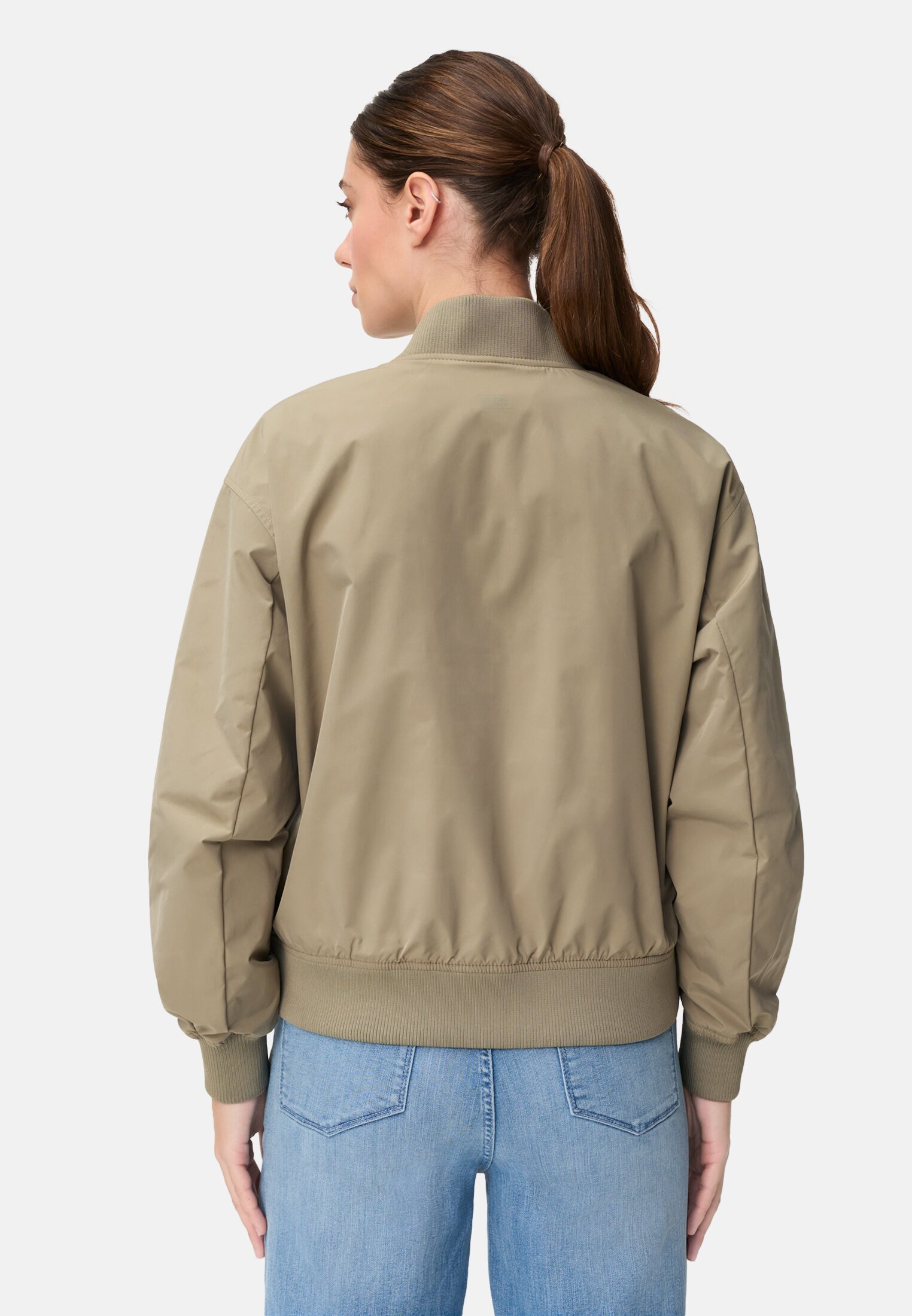Women Bomber jacket with pockets Sage worn back