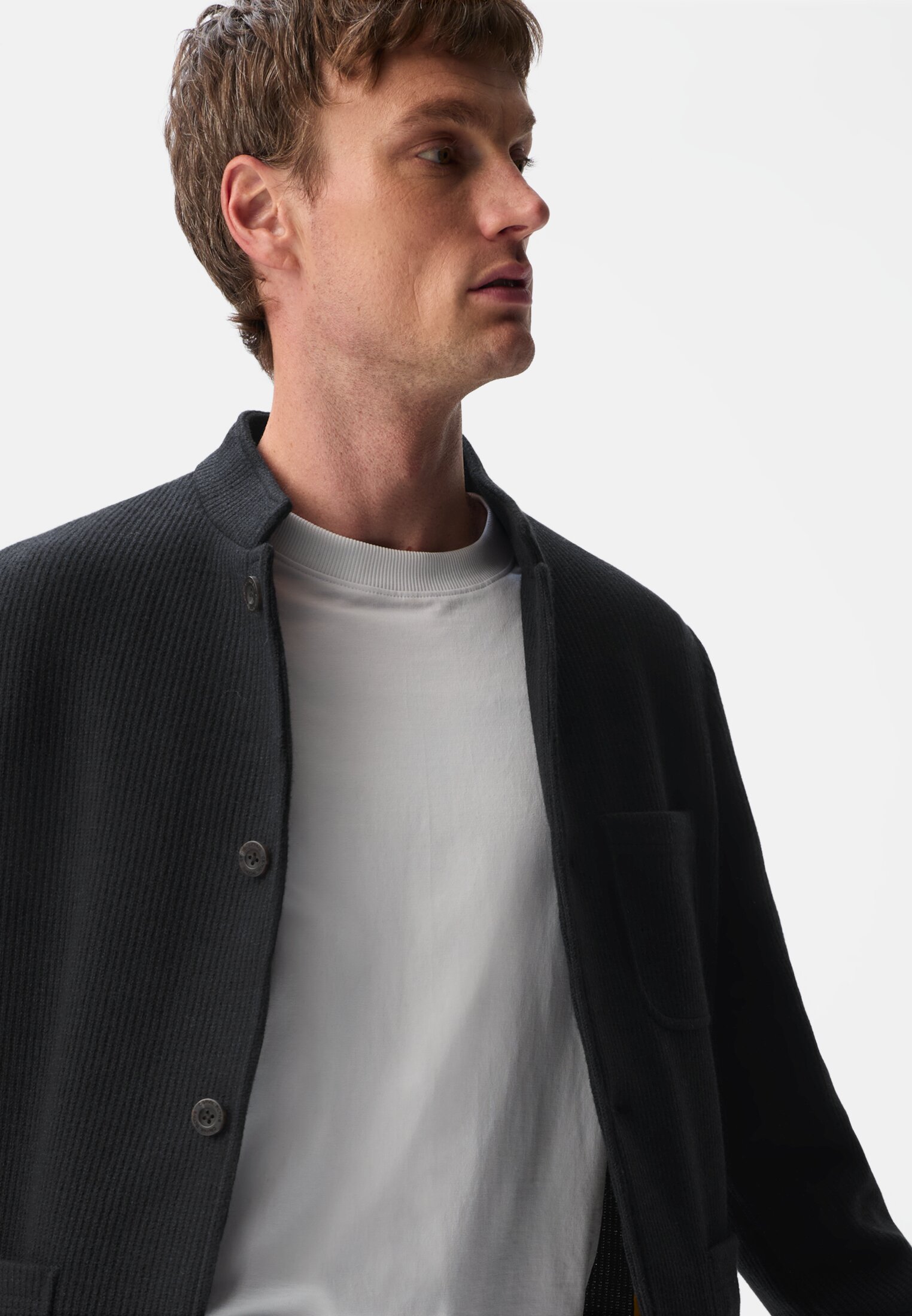 Men Indoor blazer with stand-up collar Navy blue worn emotional