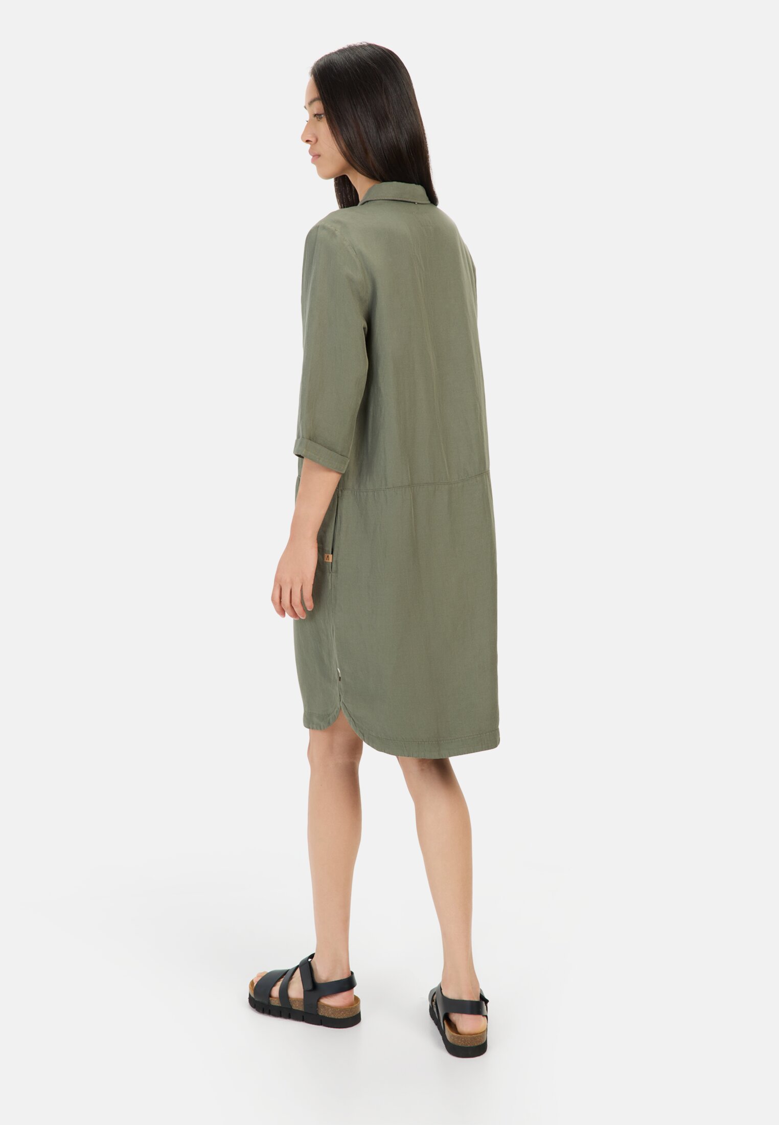 Damen Schlupfkleid mit Hemdkragen Grün getragen hinten