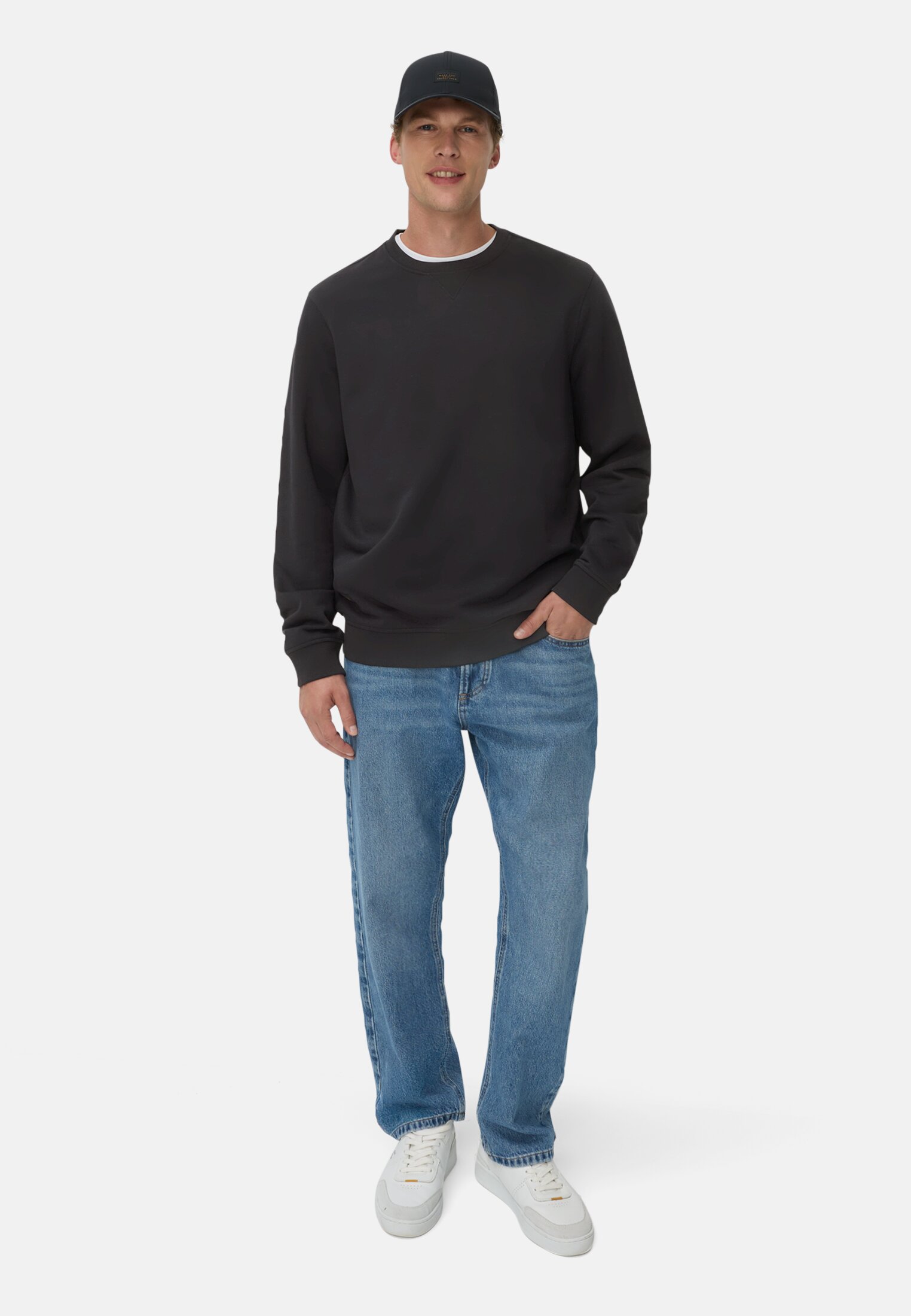 Men Sweatshirt in cotton blend Black worn front full body