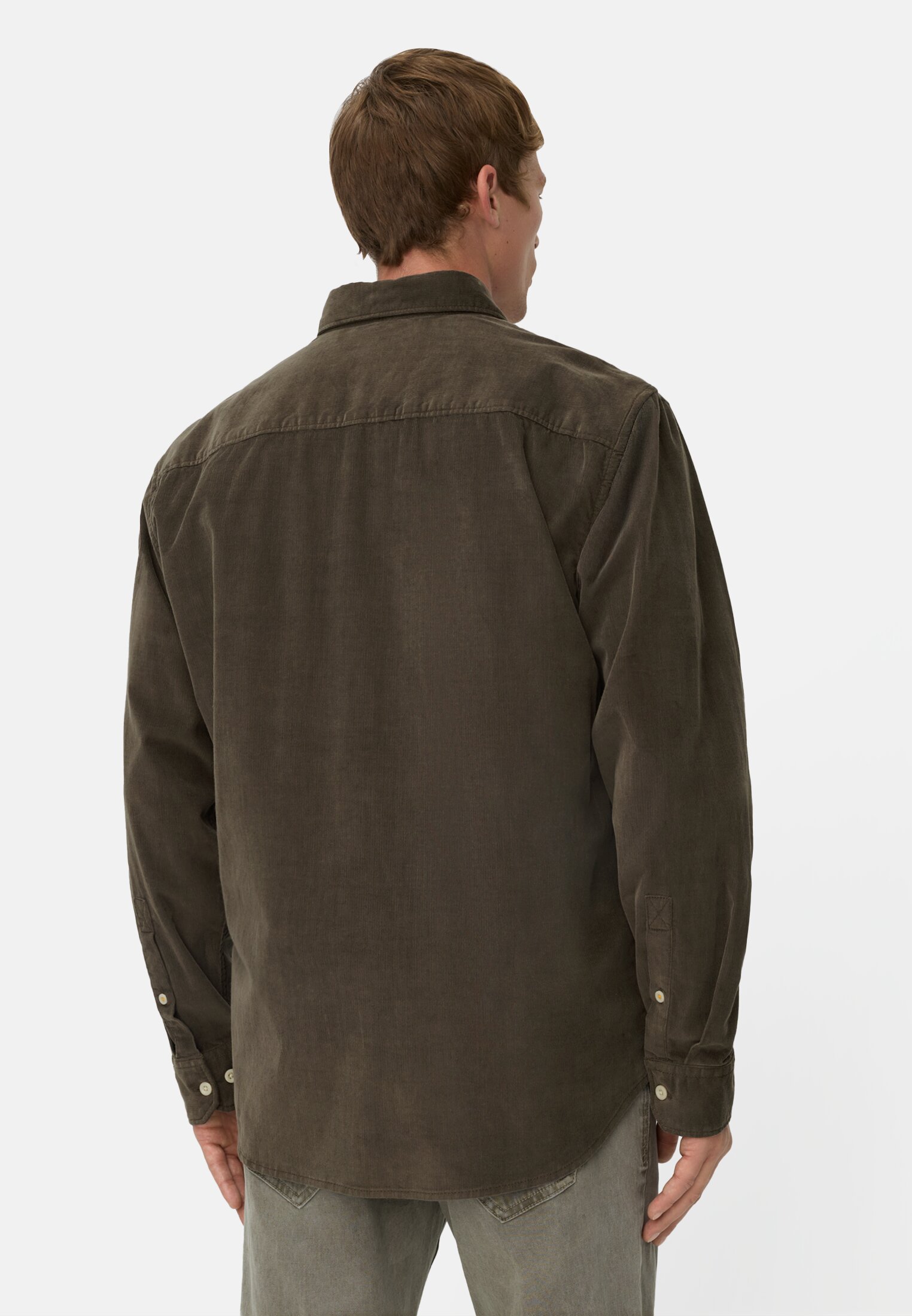 Men fleXXXactive® long-sleeve shirt with button-down collar and chest pocket Dark brown worn back