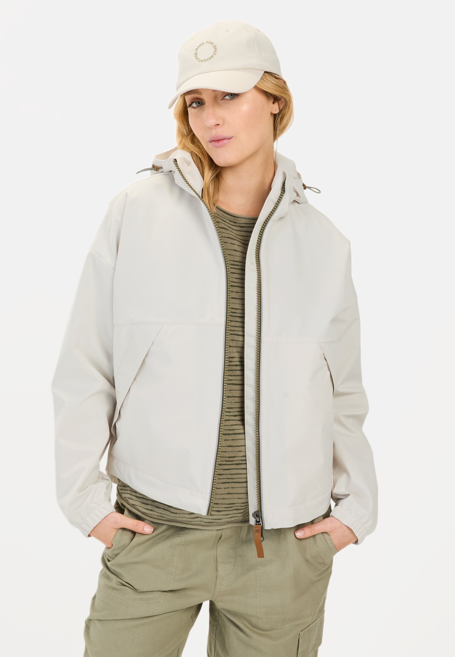 Women Windbreaker made from recycled polyester Pearl white worn front