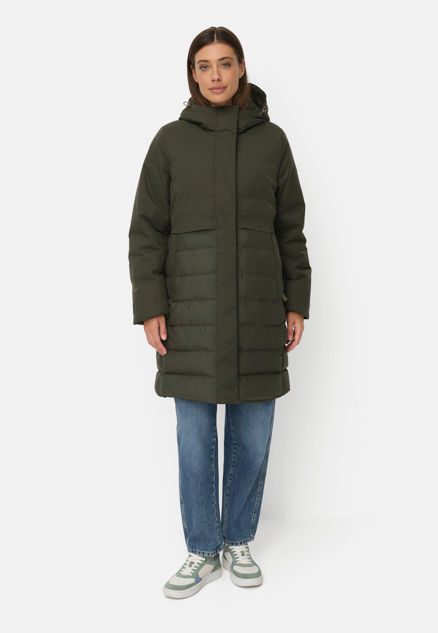 Vrouwen Waterdichte functionele parka met getapete naden Donker Groen gedragen voor lichaam compleet