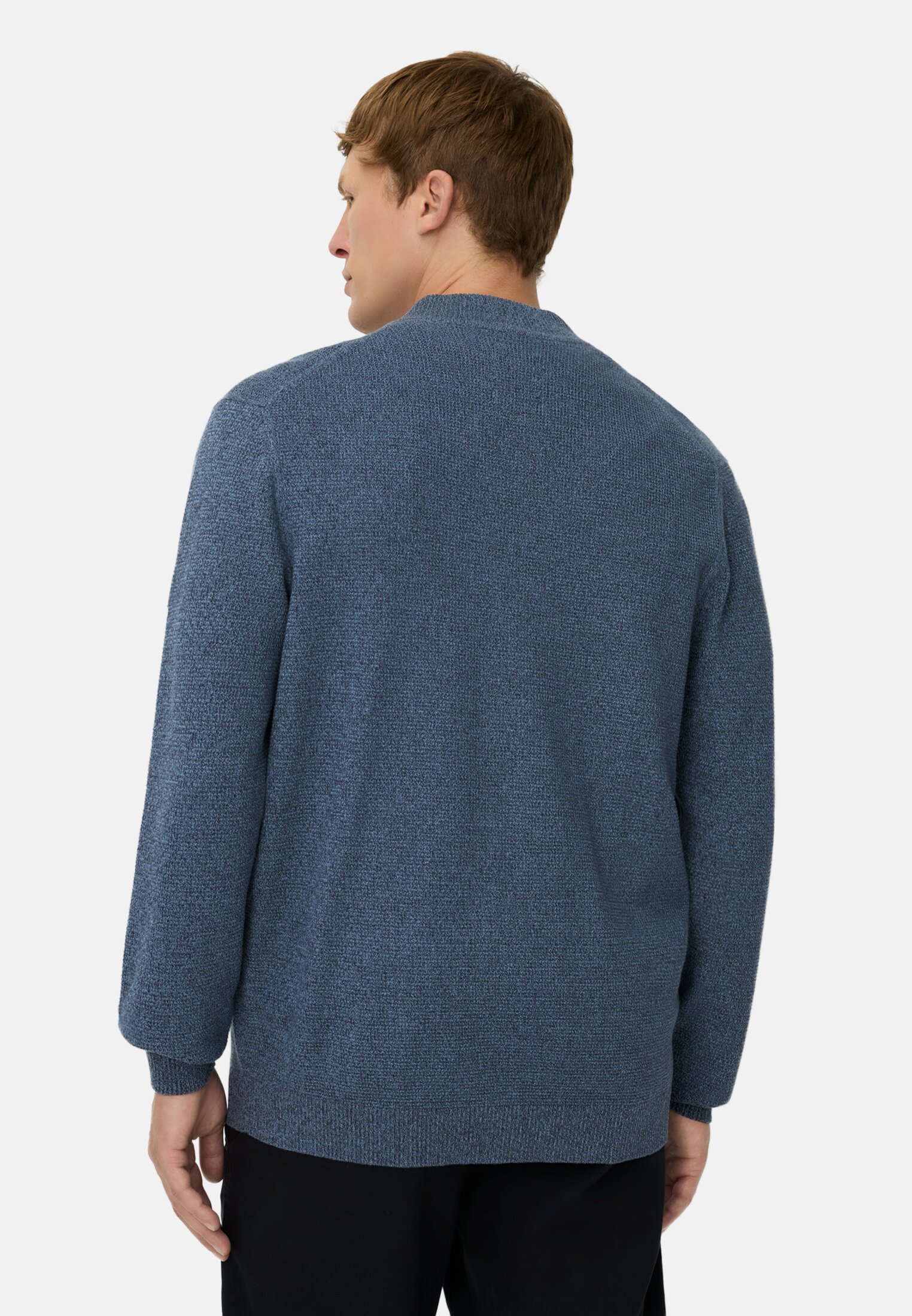 Men Cardigan with bomber collar Ink blue worn back