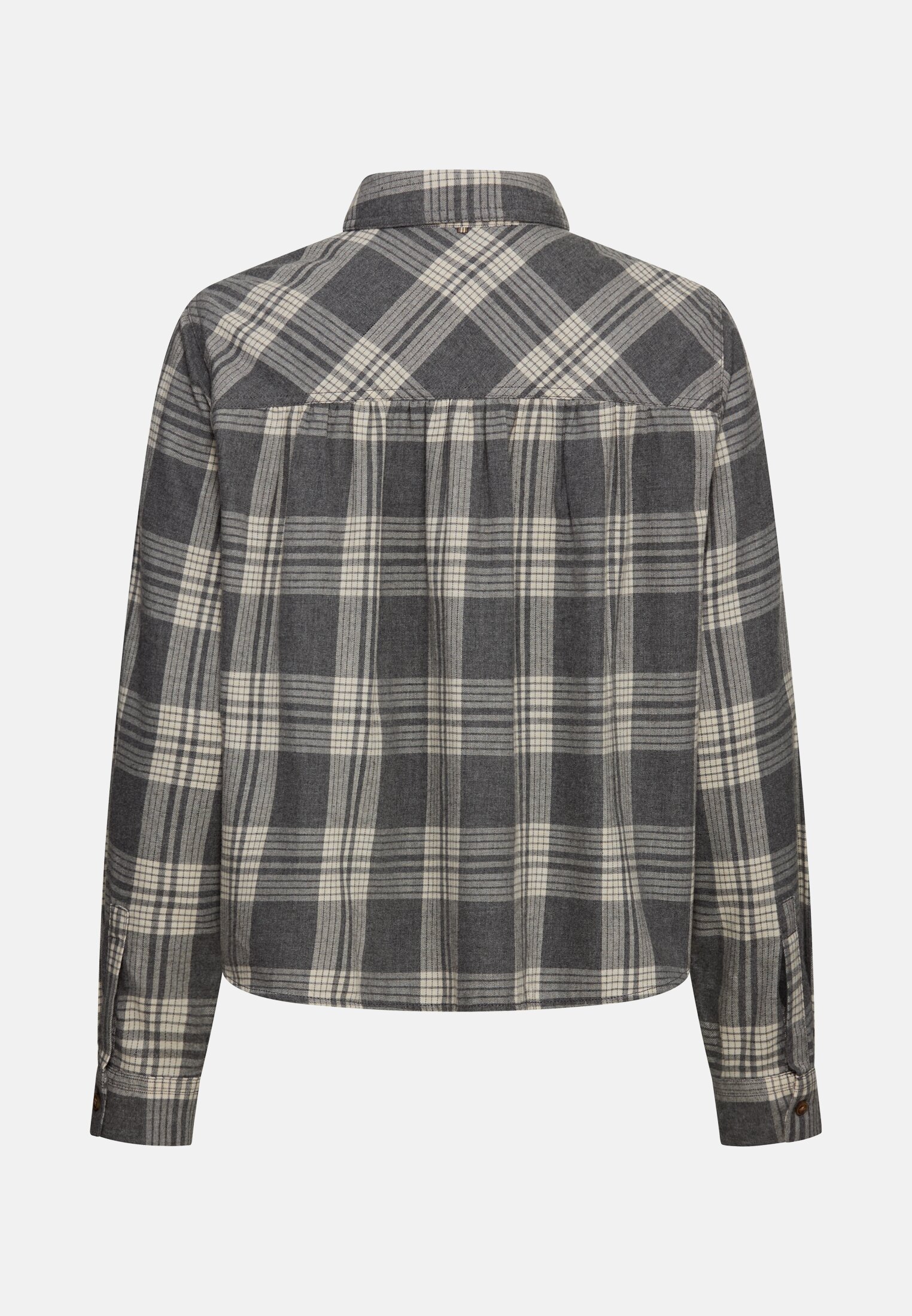 Women Chequered blouse made from cotton blend Grey frontal back