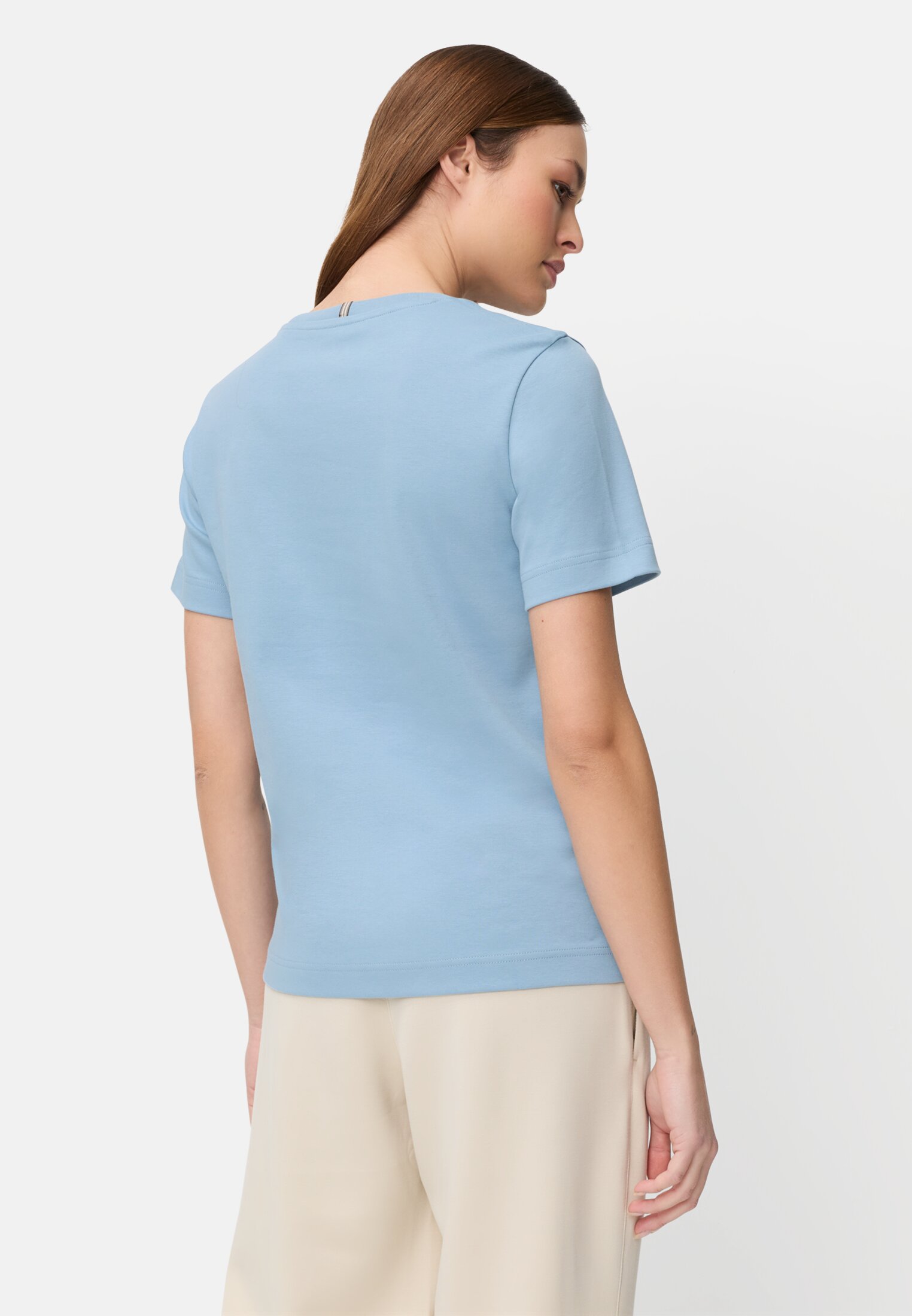 Vrouwen T-shirt van puur katoen Lichtblauw gedragen achter