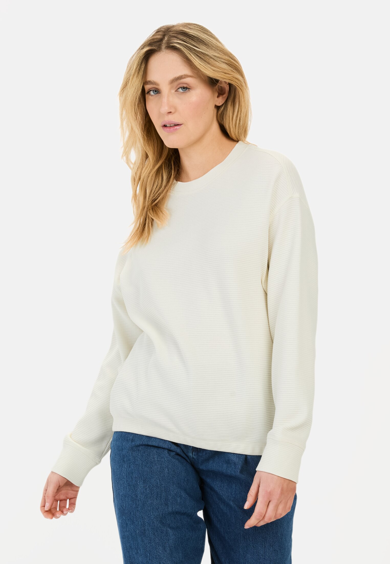 Women Long-sleeve sweatshirt made of pure cotton Milk White worn front