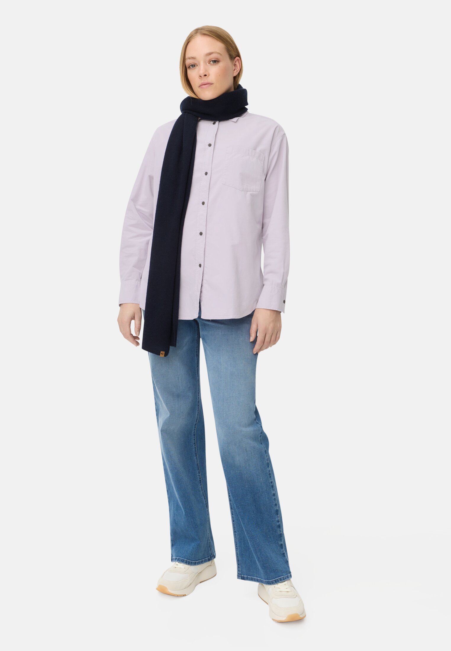 Women Blouse with chest pocket Purple worn front full body
