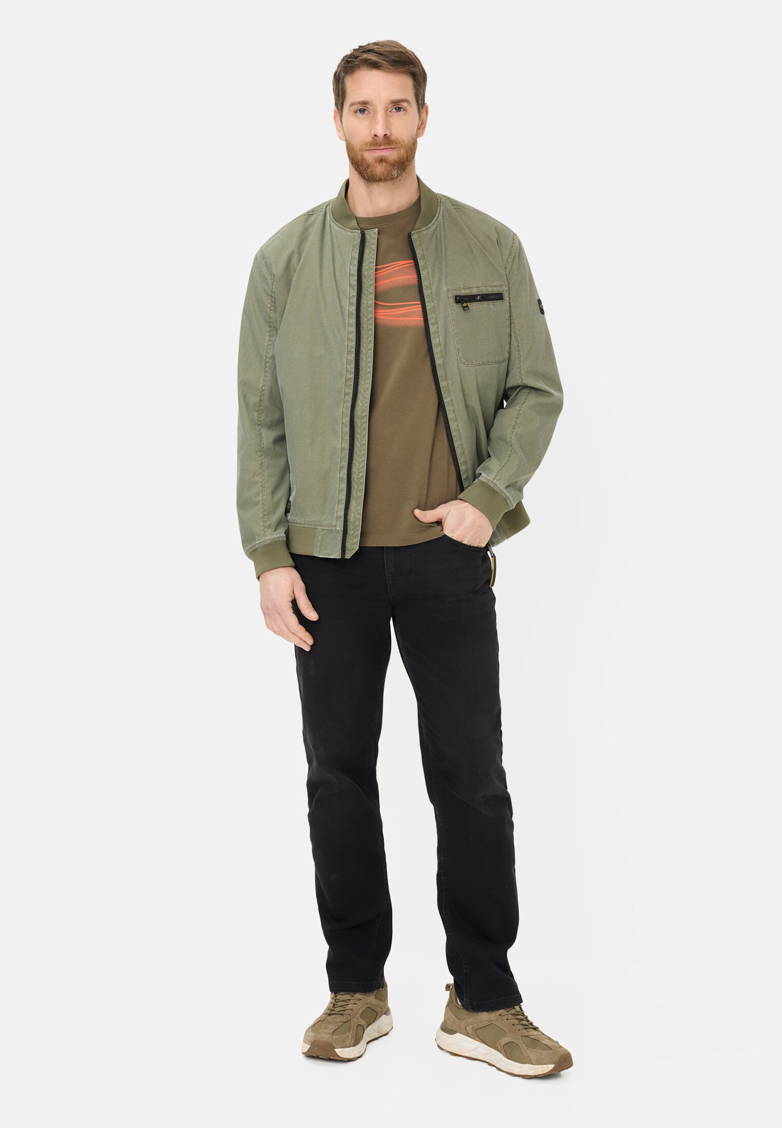 Heren T-shirt met print Olijfgroen gedragen voor lichaam compleet