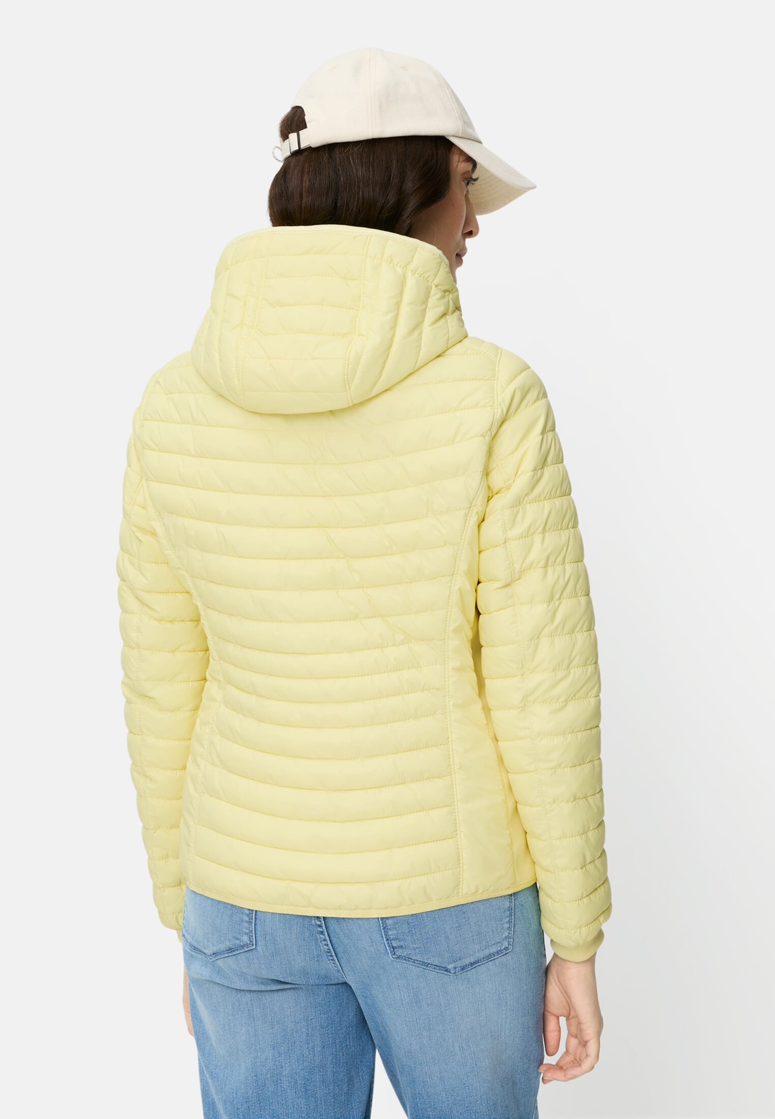 Damen Gefütterte Jacke mit abnehmbarer Kapuze Gelb getragen hinten