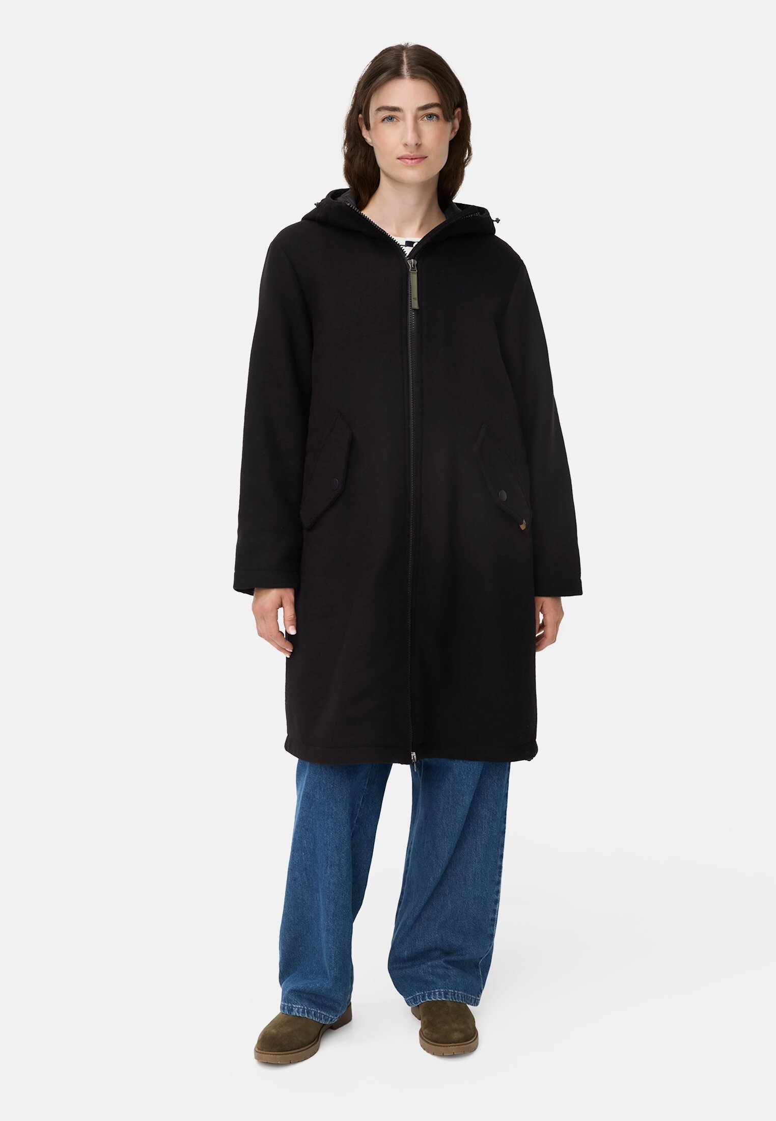 Women Parka with Reflective Details Dark blue worn front