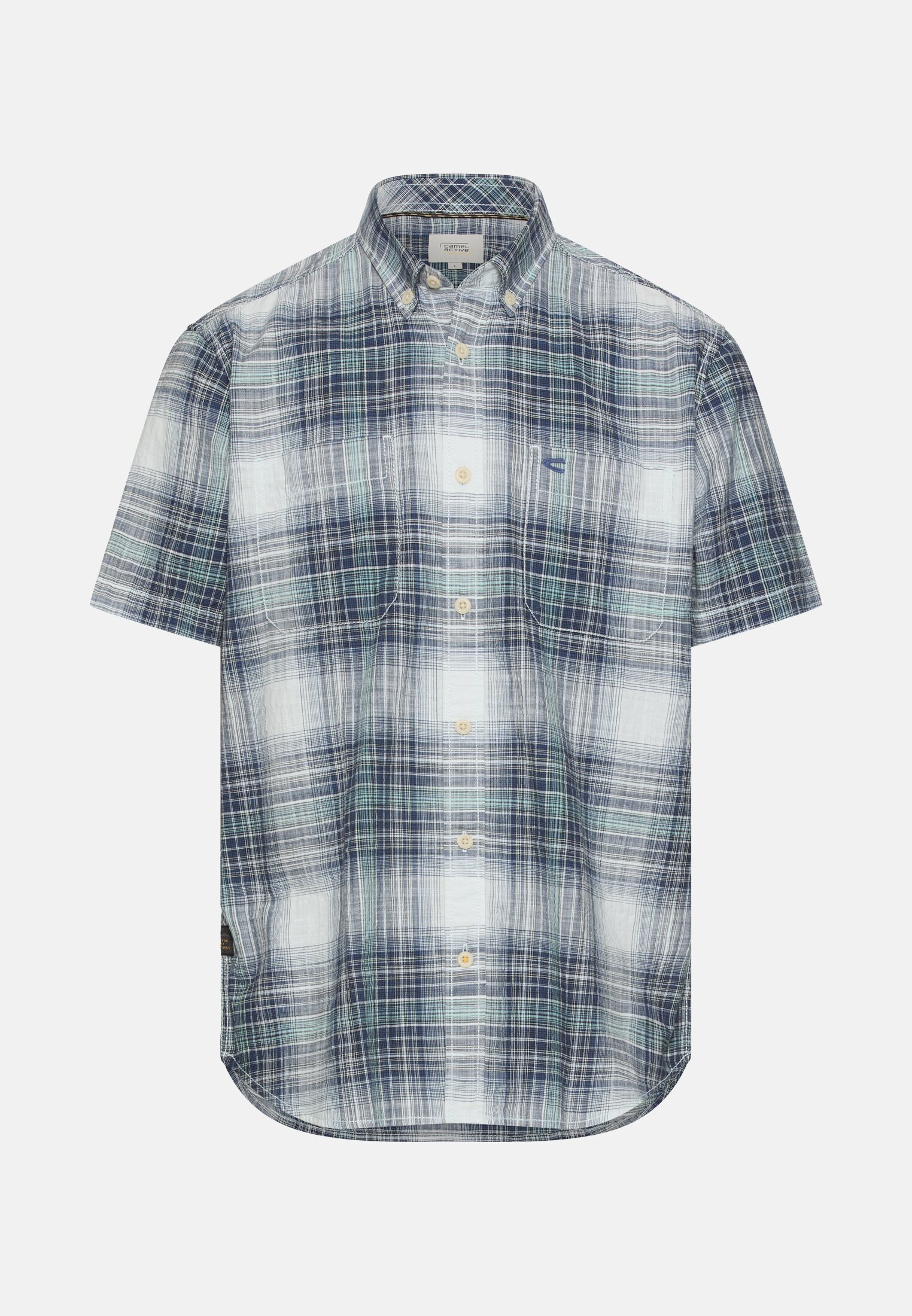 Heren Korte mouwen shirt met borstzakken Indigoblauw frontaal voor