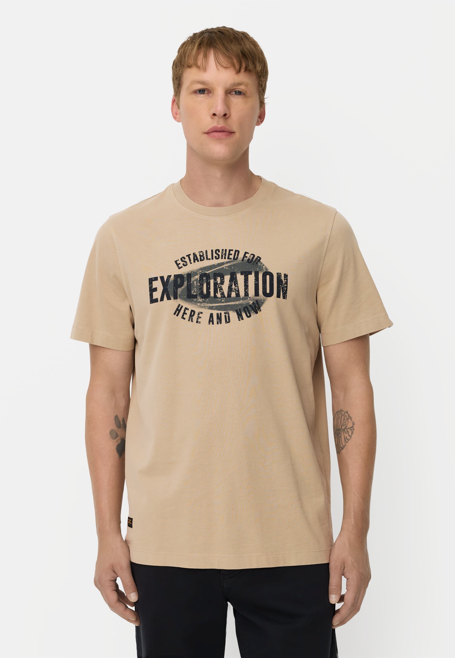 Heren T-shirt met opdruk Beige gedragen voor