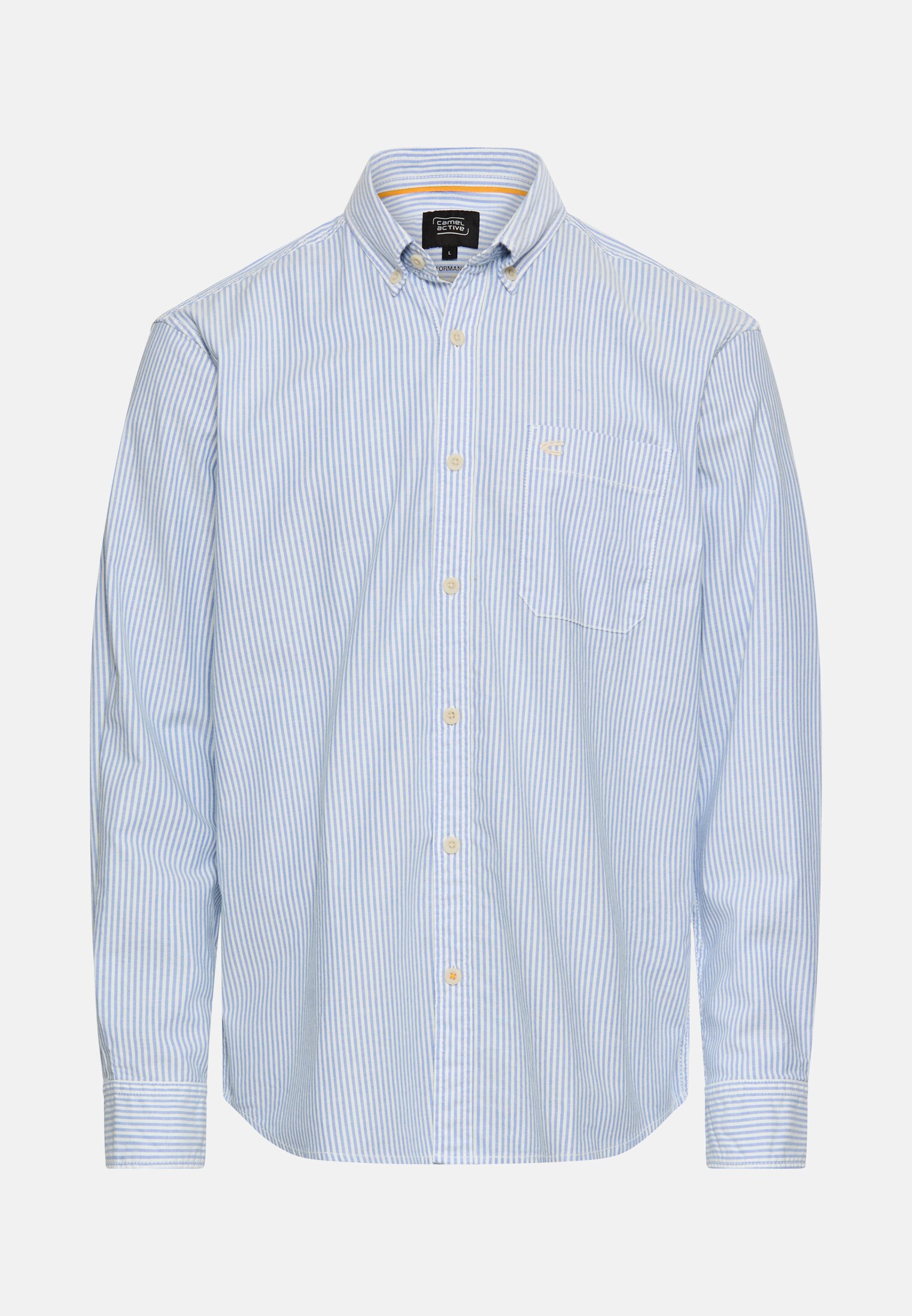 Heren Overhemd met lange mouwen en borstzak Blauw frontaal voor