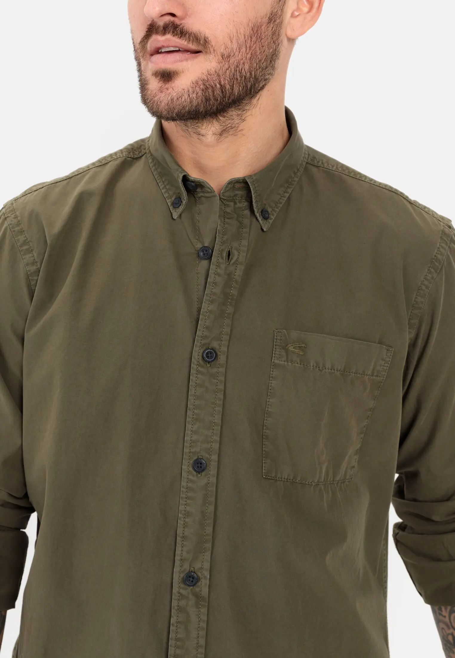 Langarm Hemd für Herren in Oliv-Braun | 3XL | camel active