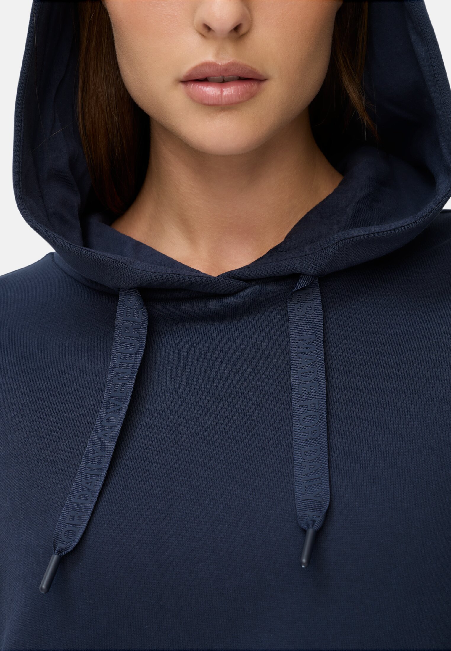 Women Hoodie made of pure cotton Midnight Blue worn emotional
